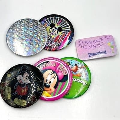 Vintage Disneyland Mickey Minnie Mouse Pinback Button Set World of Color Goofy