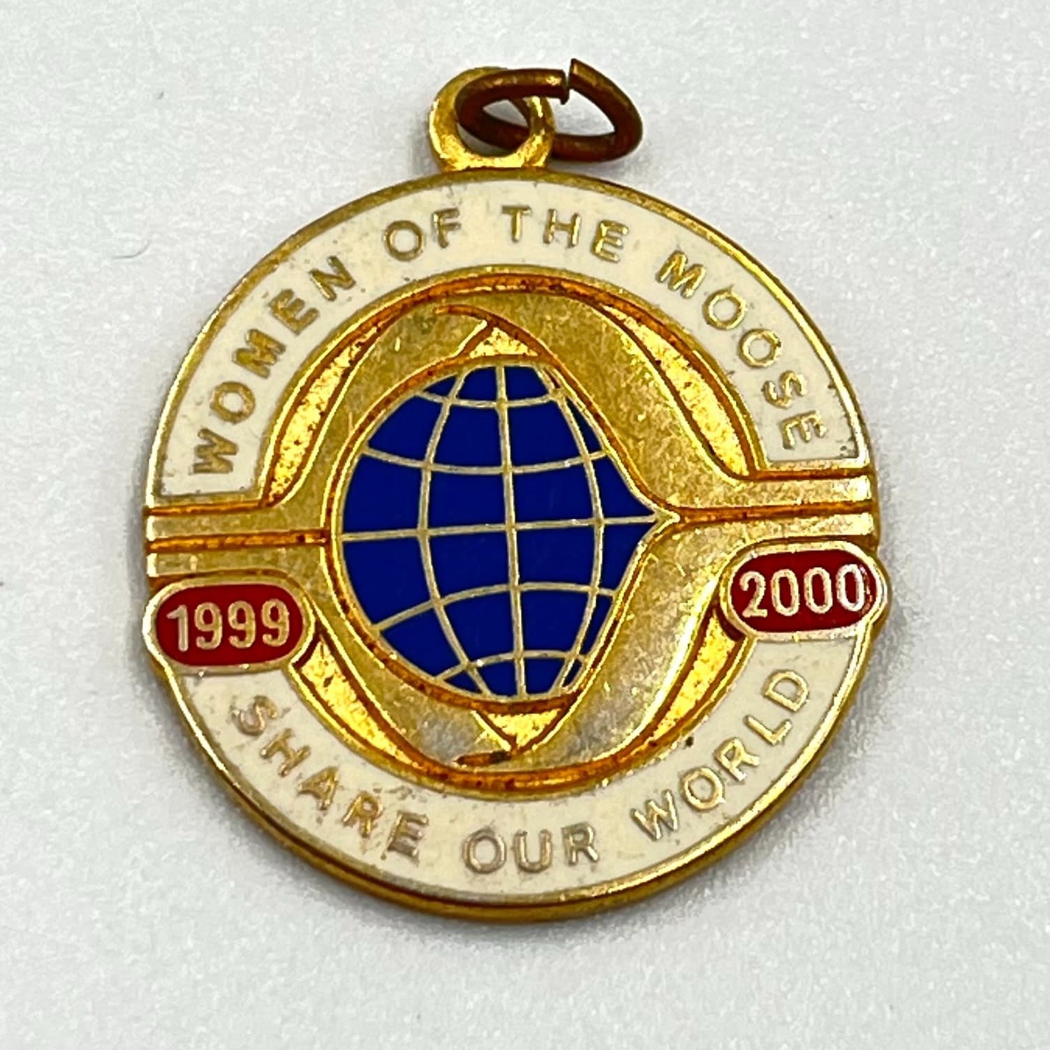 VTG Women of the Moose 1999-2000 Share Our World Globe Pendant Charm Gold Tone