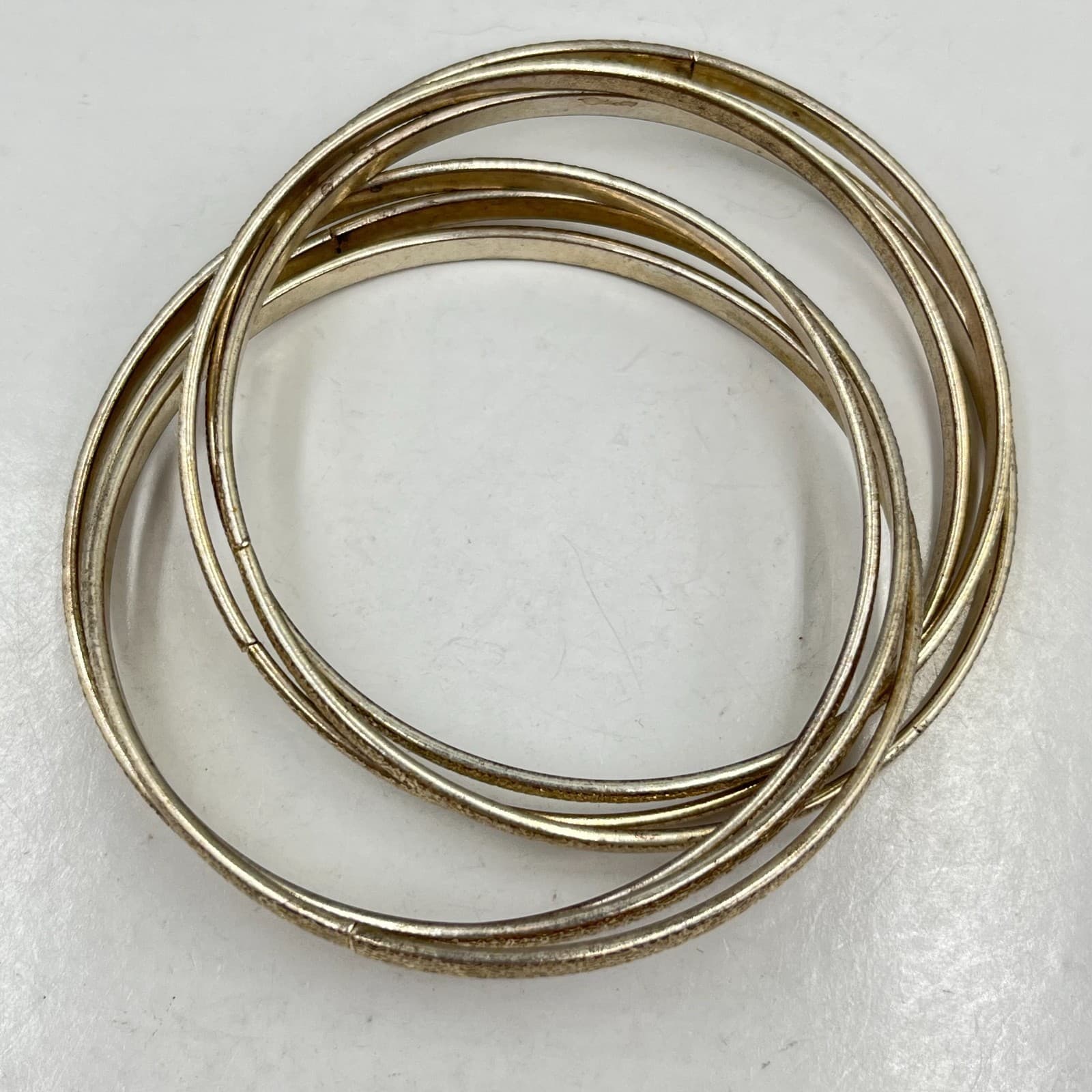 Vintage Silver Tone Multi-Band Rolling Bangle Bracelet Textured Set of 6 Classic