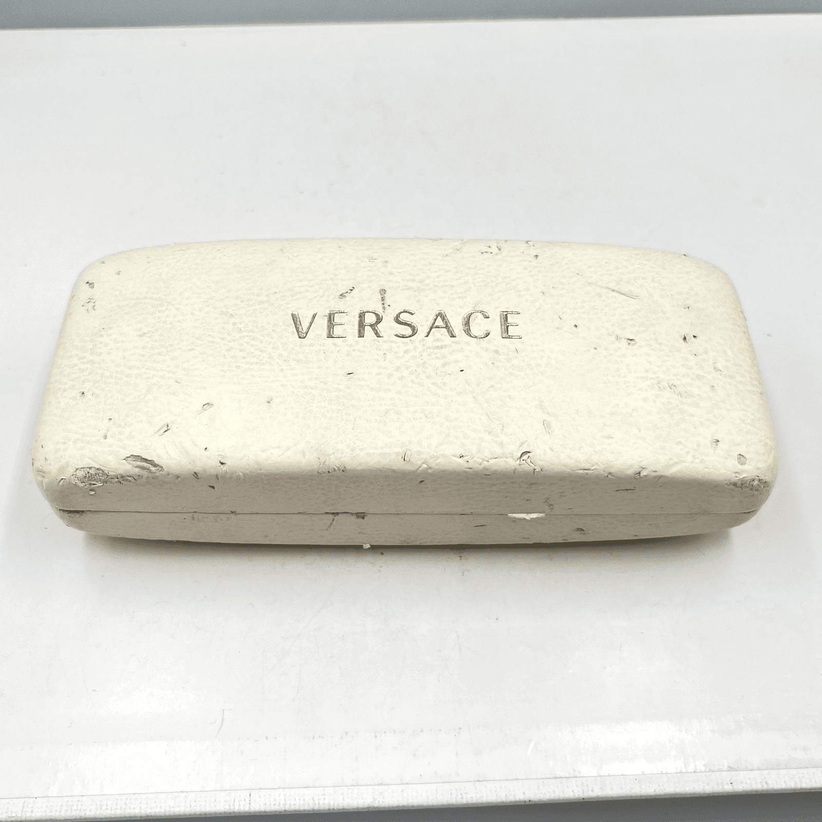 Versace Designer Glasses Case White Faux Leather Hard Shell Eyewear Storage