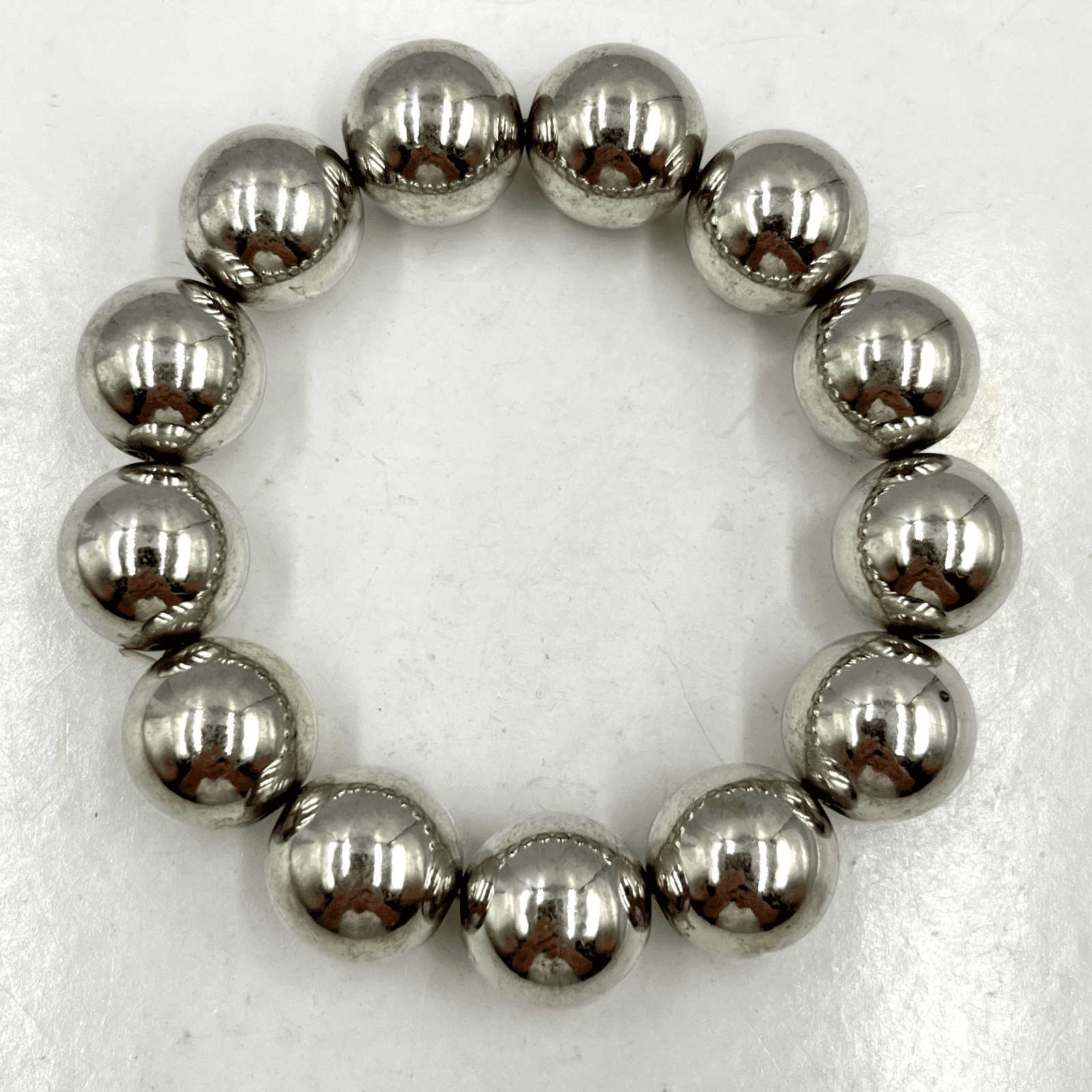 Vintage Y2K Silver Tone Metal Ball Bead Stretch Bracelet Set 3Pcs Chunky Retro