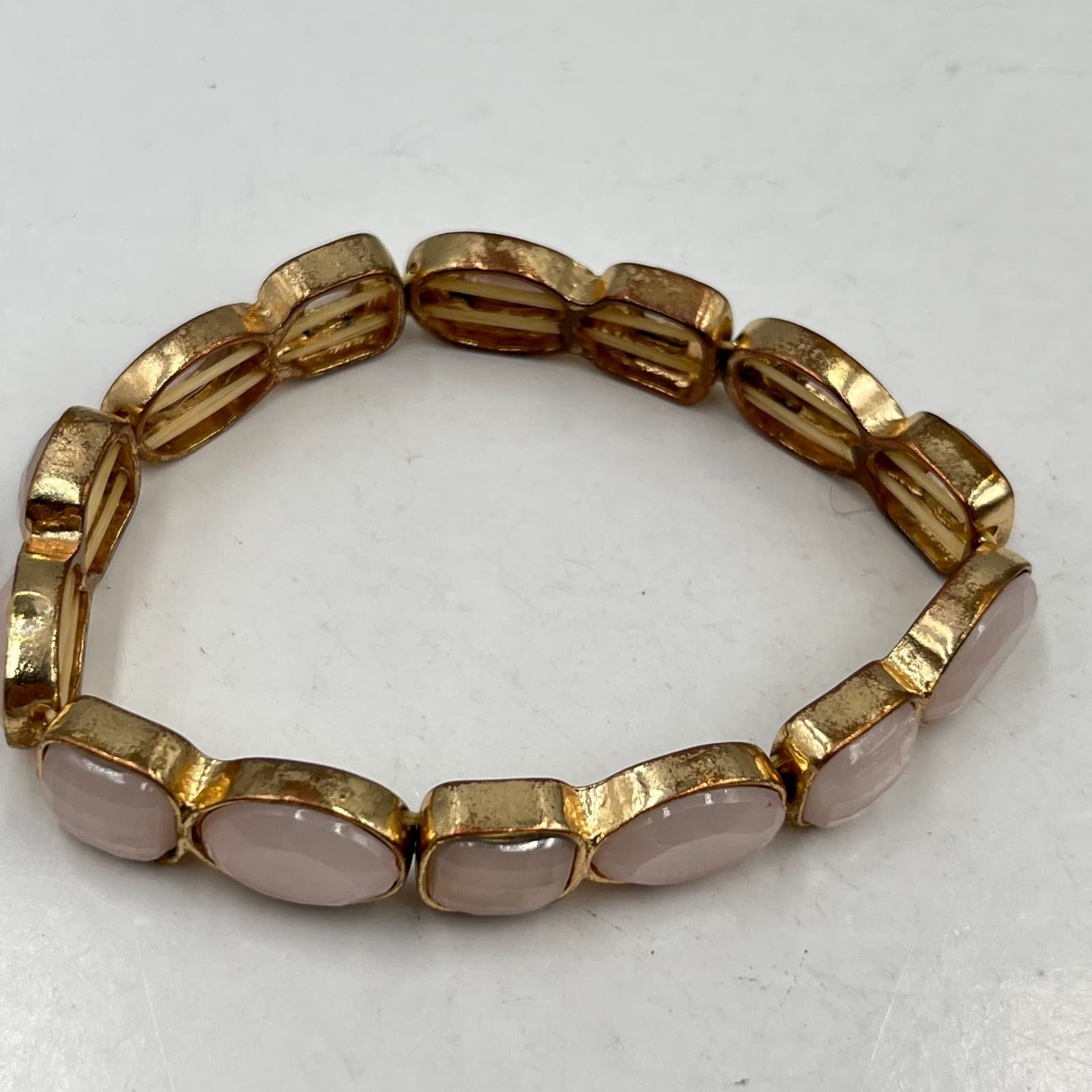 Vintage Boho Pink Stone Stretch Bracelet Gold Tone Chunky Stackable Retro
