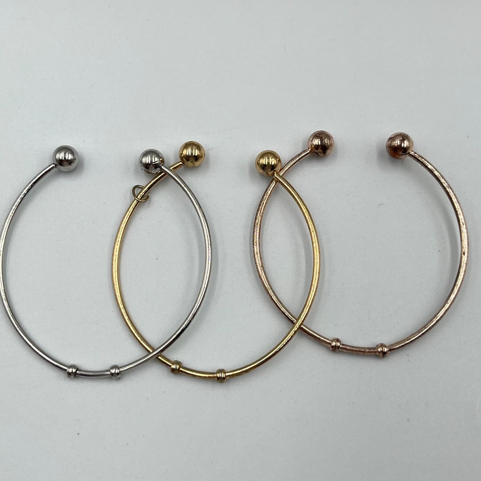 VTG Modern Trio Stackable Cuff Bracelets Set Mixed Metal Silver Gold Rose Gold