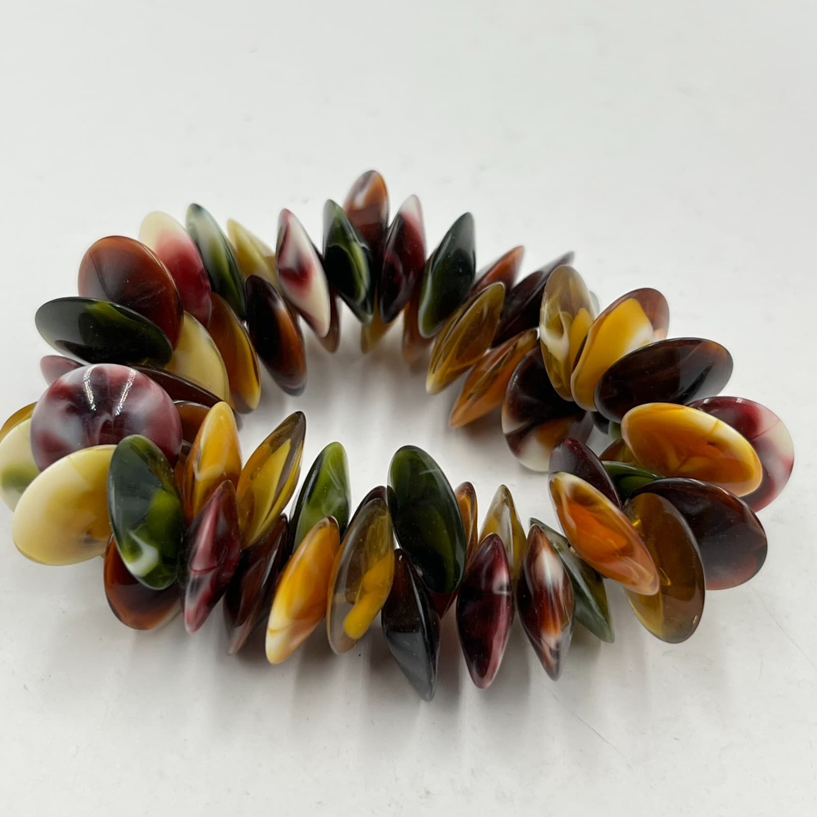 Retro Vintage Earth Tone Swirl Disc Bead Stretch Bracelet Mod Boho Fall Colors