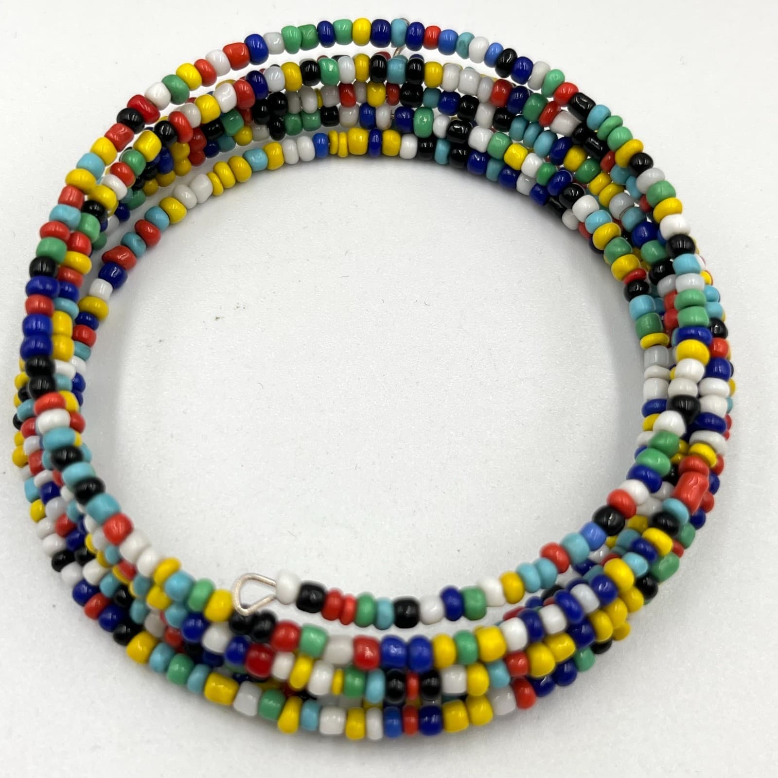 Vintage Retro Multi-Color Seed Bead Memory Wire Wrap Coil Bracelet Boho Y2K