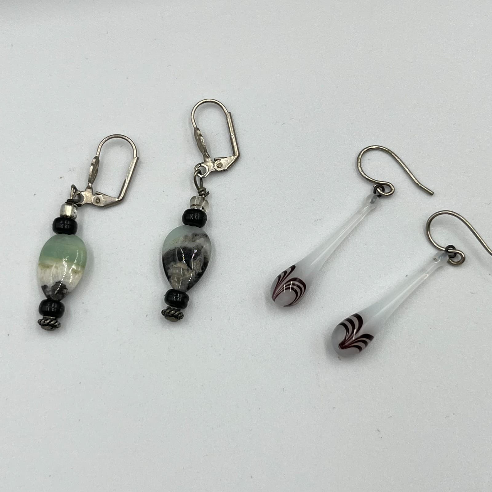 VTG Artisan Glass & Stone Earring Set Handblown Lampwork Dangle Mixed Lot Boho