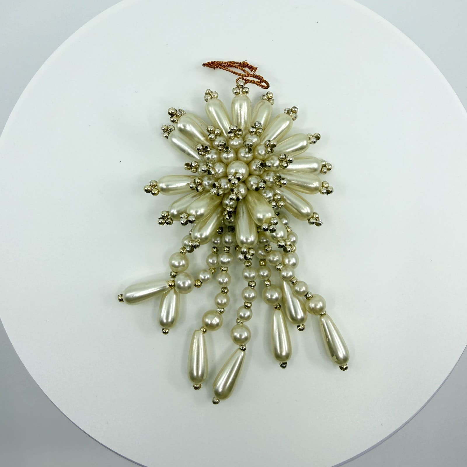 Vintage Faux Pearl Starburst Brooch Pin Dangle Waterfall Drop Cream Statement