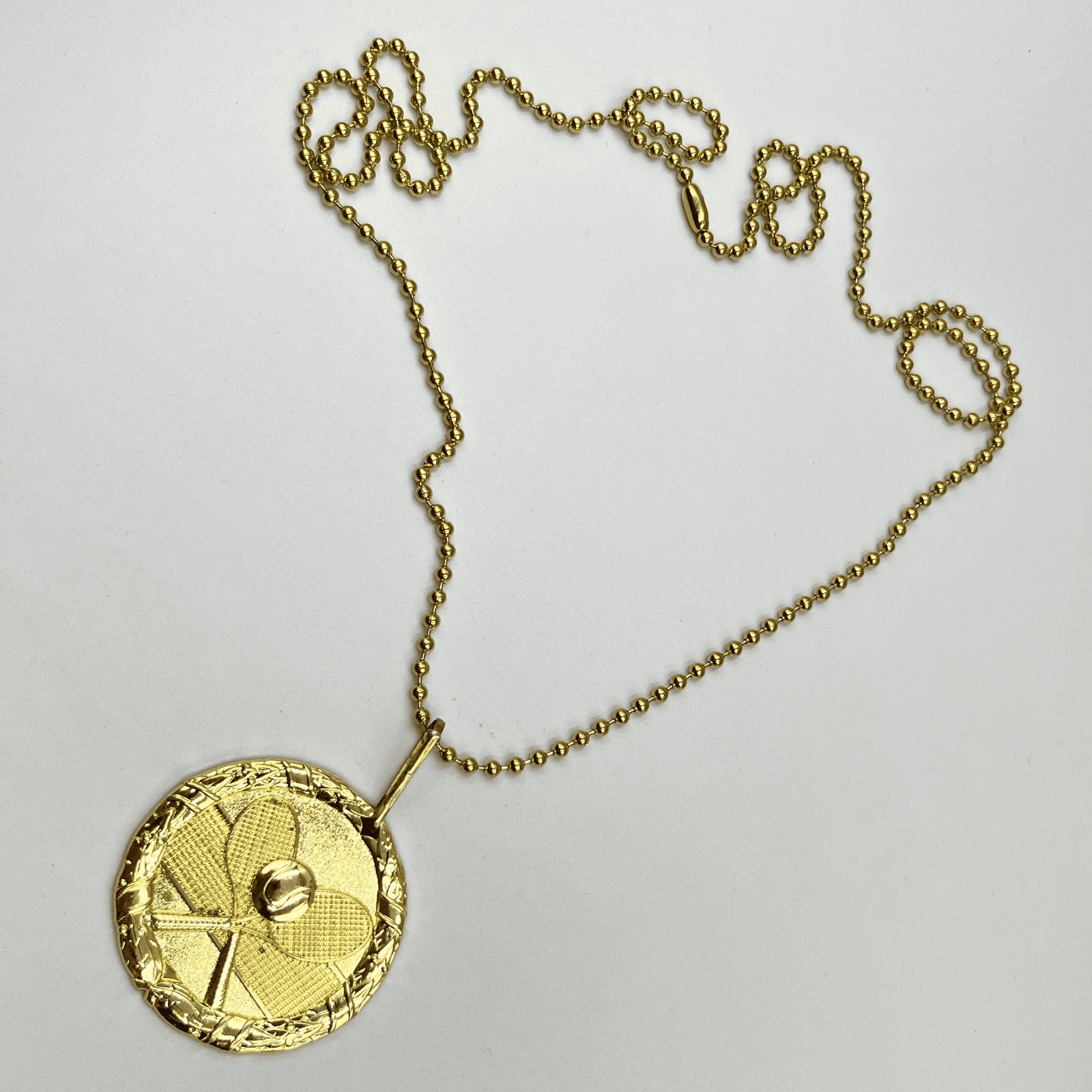 VTG Express Medal Gold Tone Tennis Racket Medal Pendant Necklace Sporty Retro
