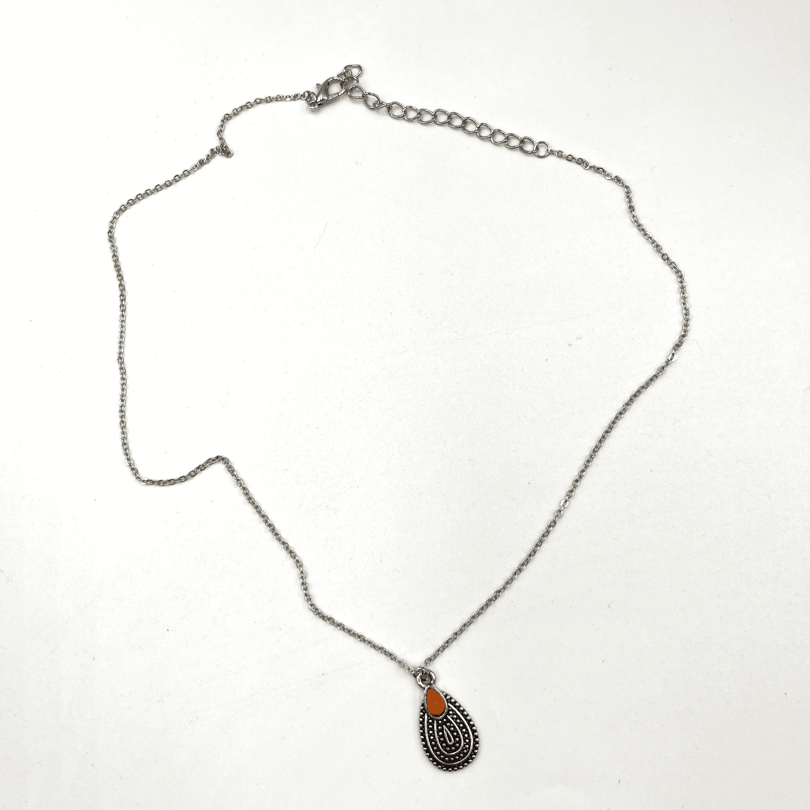 Vintage Southwestern Silver Tone Teardrop Pendant Stone Necklace Bohemian