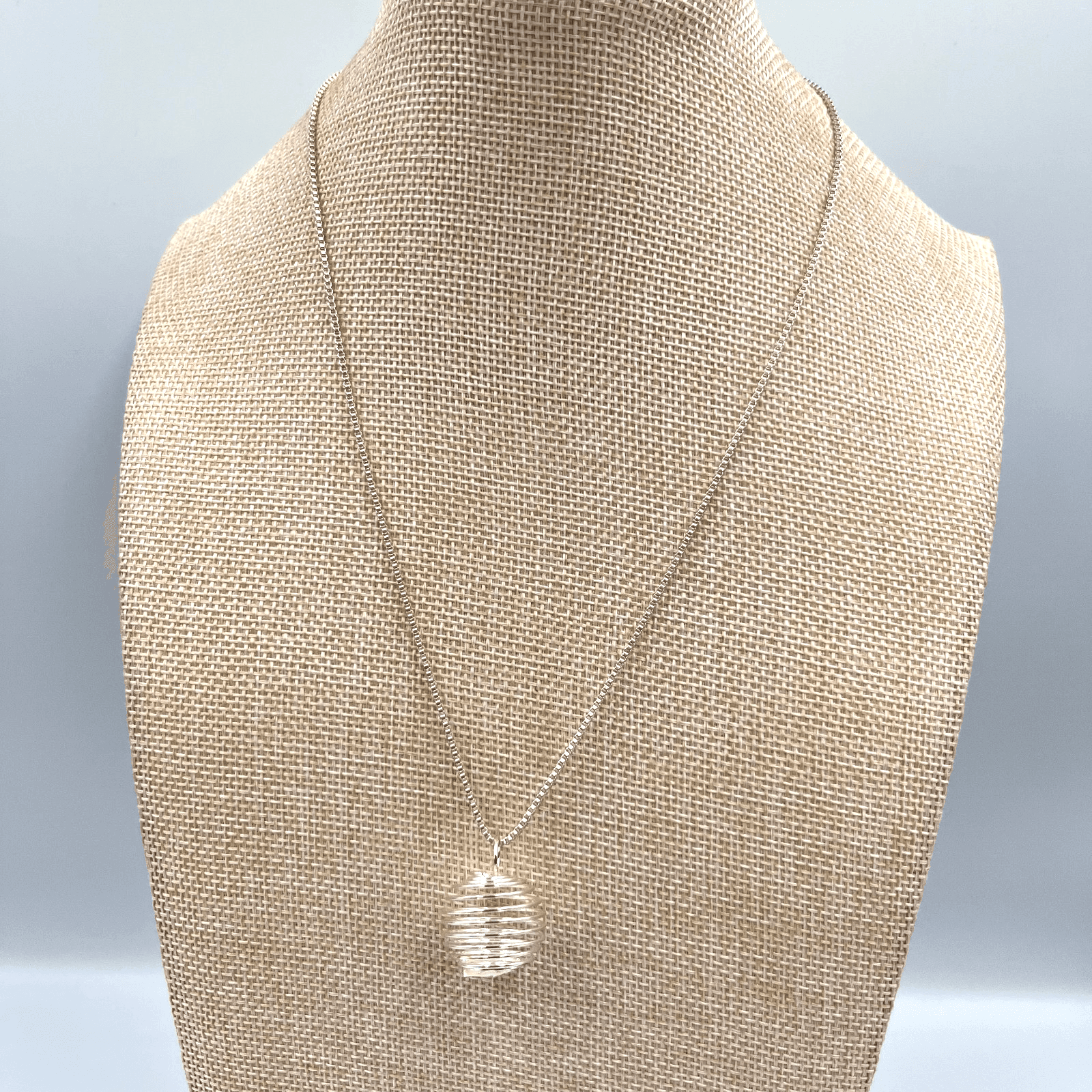Vintage Silver Tone Spiral Cage Orb Pendant Box Chain Necklace Y2K Retro Classic