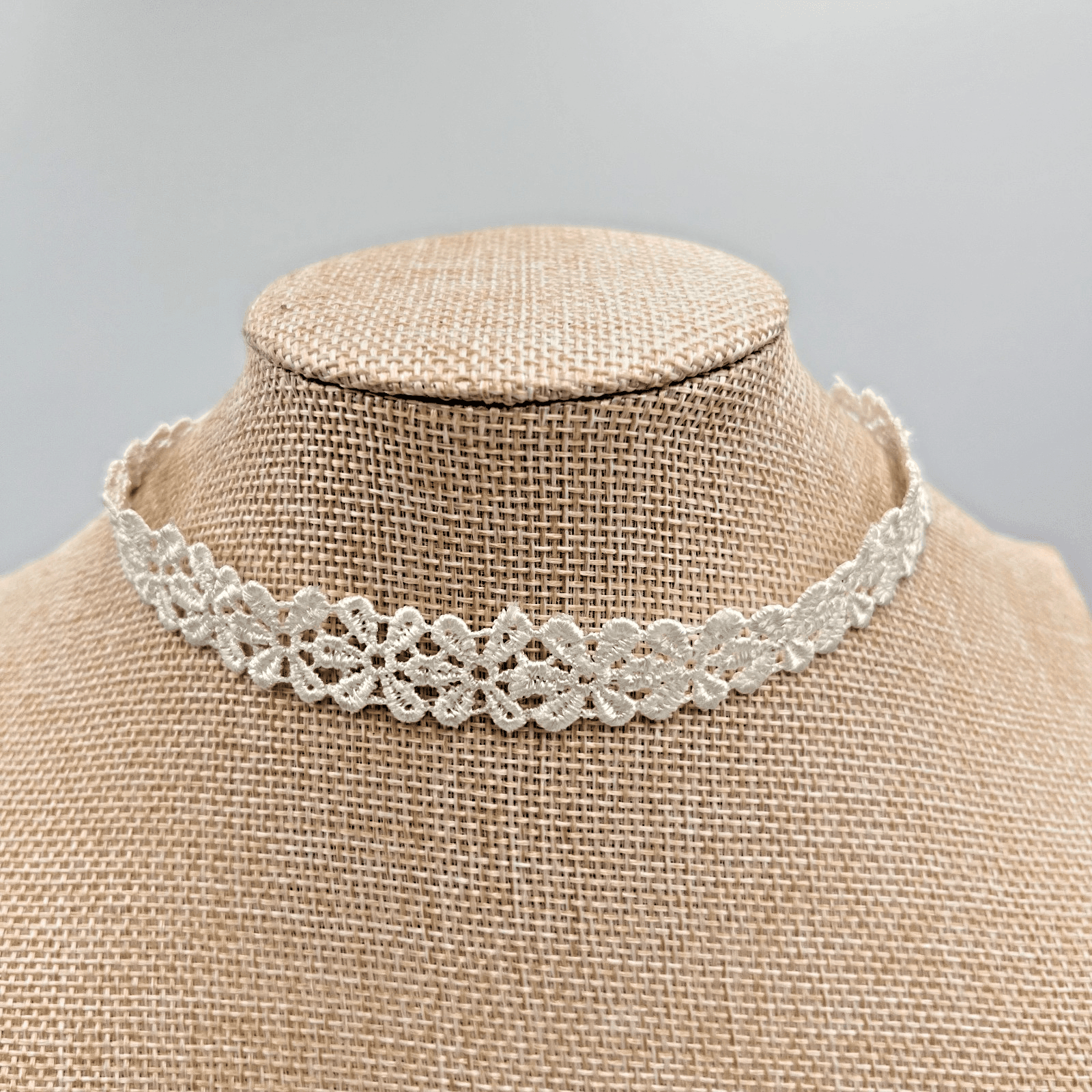 Vintage Boho White Lace Choker Necklace Set of 2 Floral Embroidery Retro Y2K