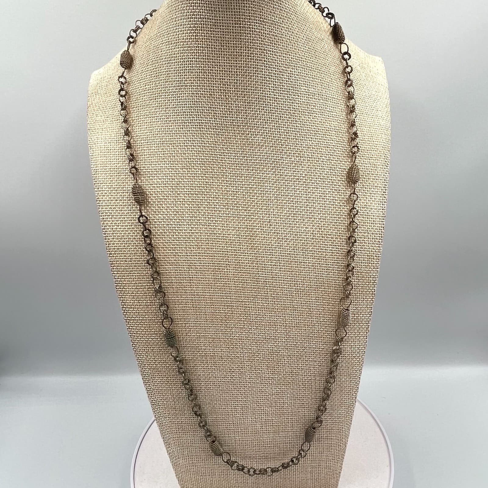 Vintage Industrial Mixed Metal Barrel Link Chain Necklace - Goth Boho Classic