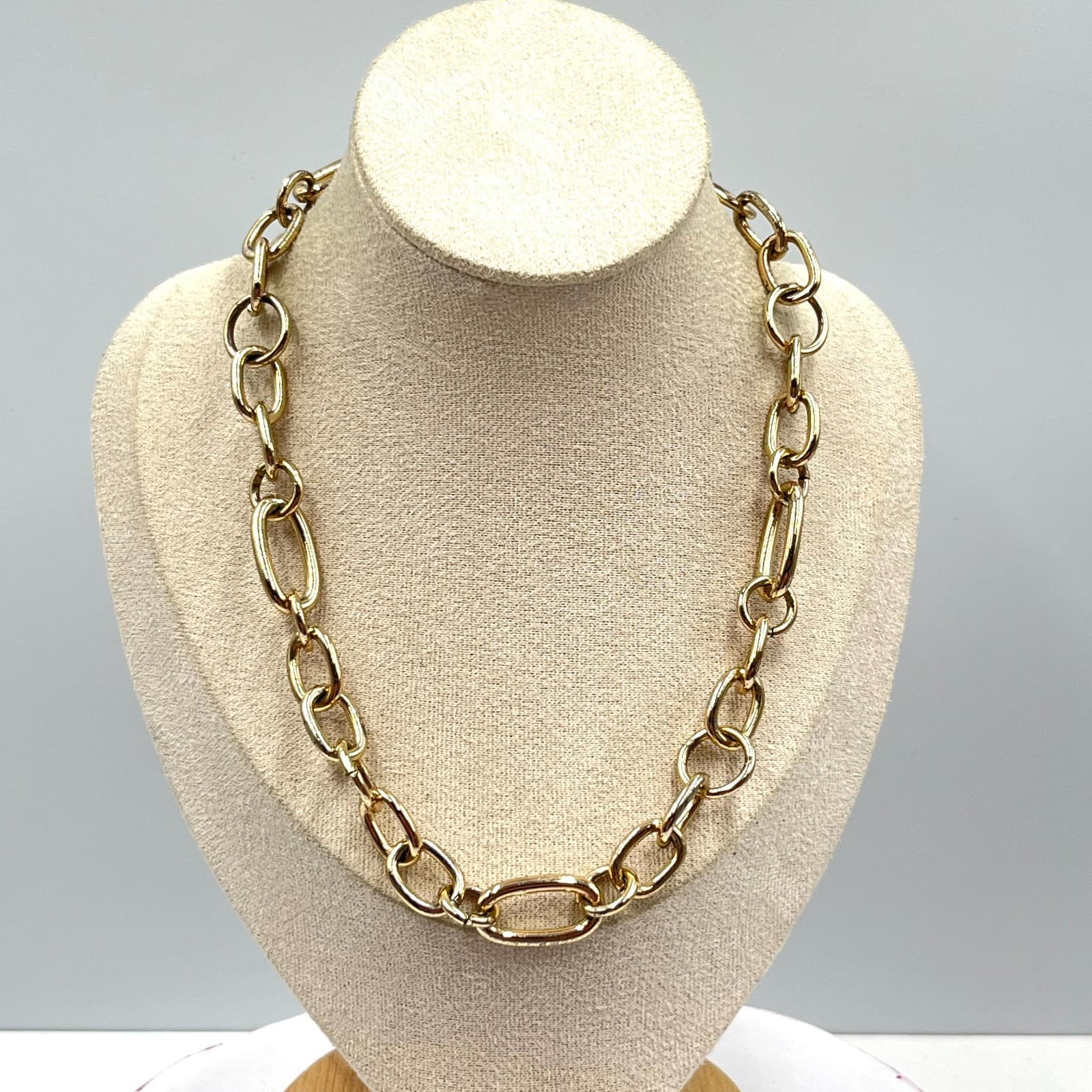 Vintage Gold Tone Chunky Oval Link Statement Necklace Retro 16" Adjustable