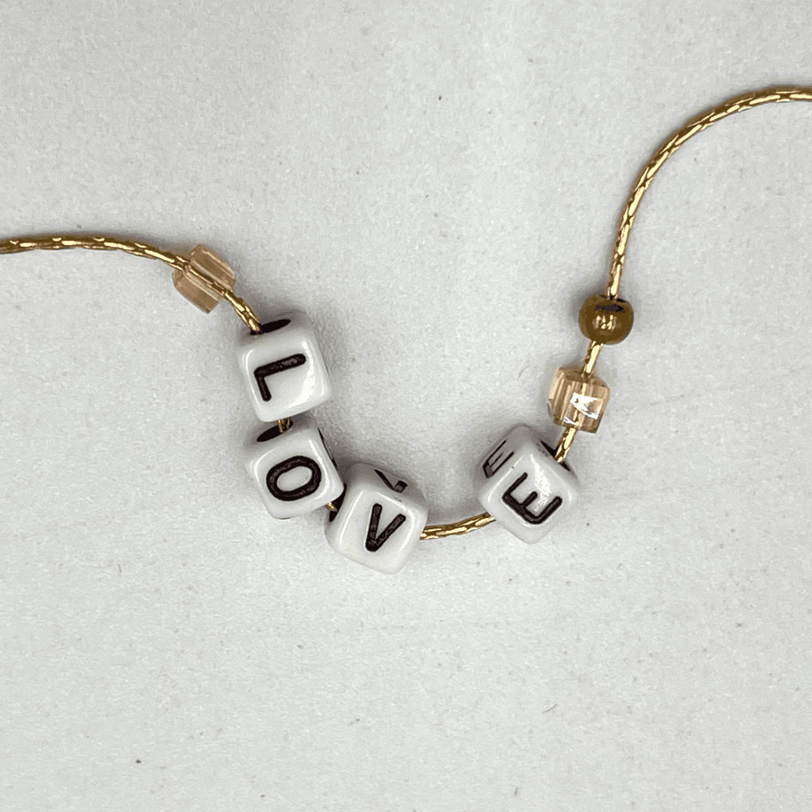 VTG Y2K Aesthetic Gold Tone LOVE Letter Bead Necklace Pink Crystal Accents Retro