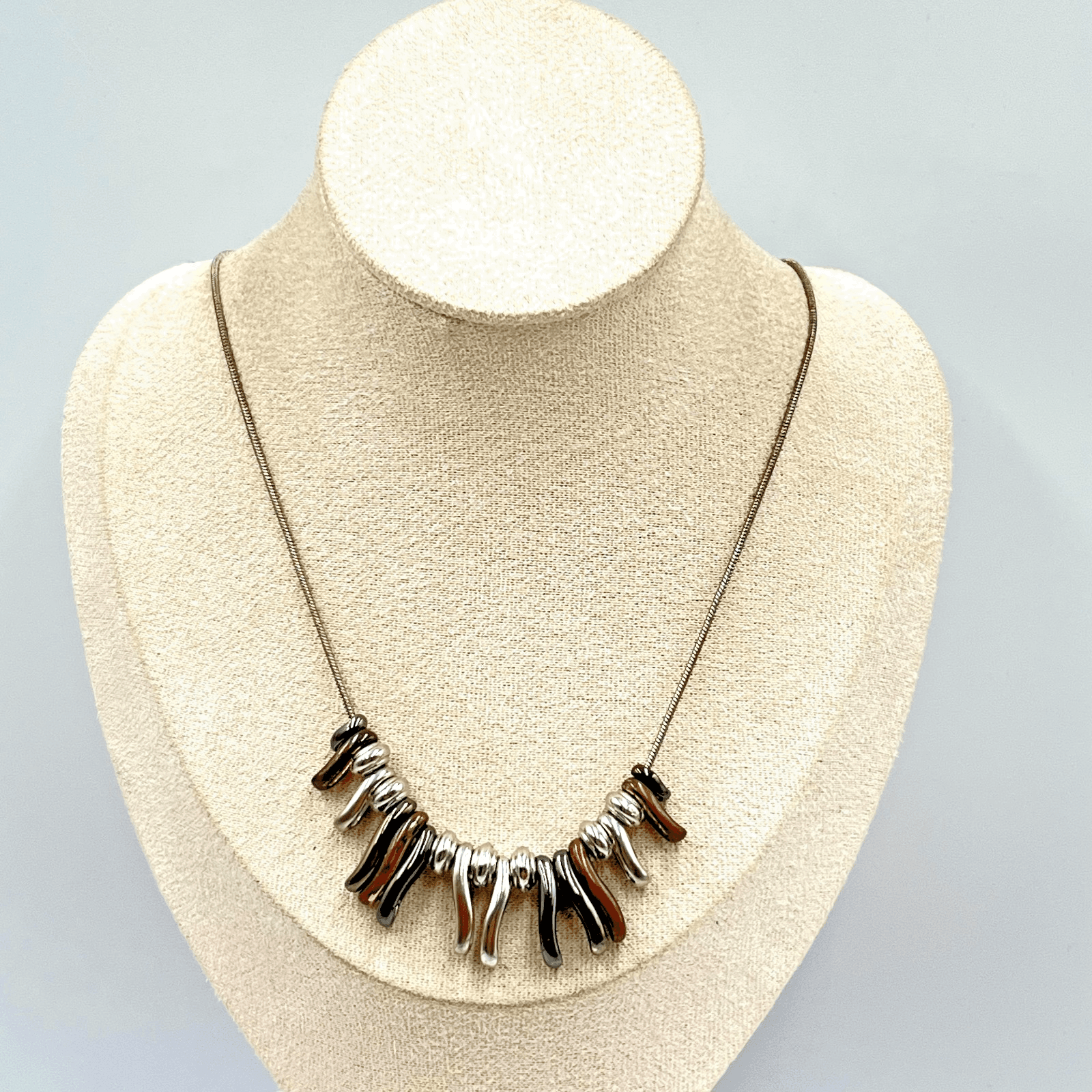 Nine West Vintage Mixed Metal Snake Chain Necklace Abstract Dangle Fringe Boho