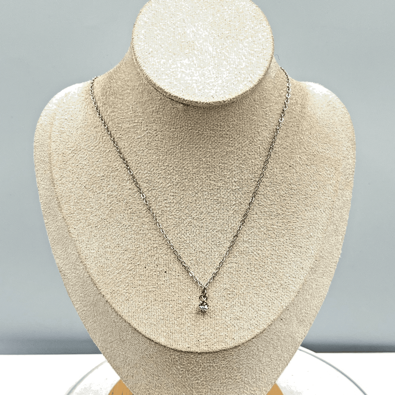 VTG Icing Silver Tone Solitaire Necklace Clear Rhinestone Dainty Minimalist Y2K