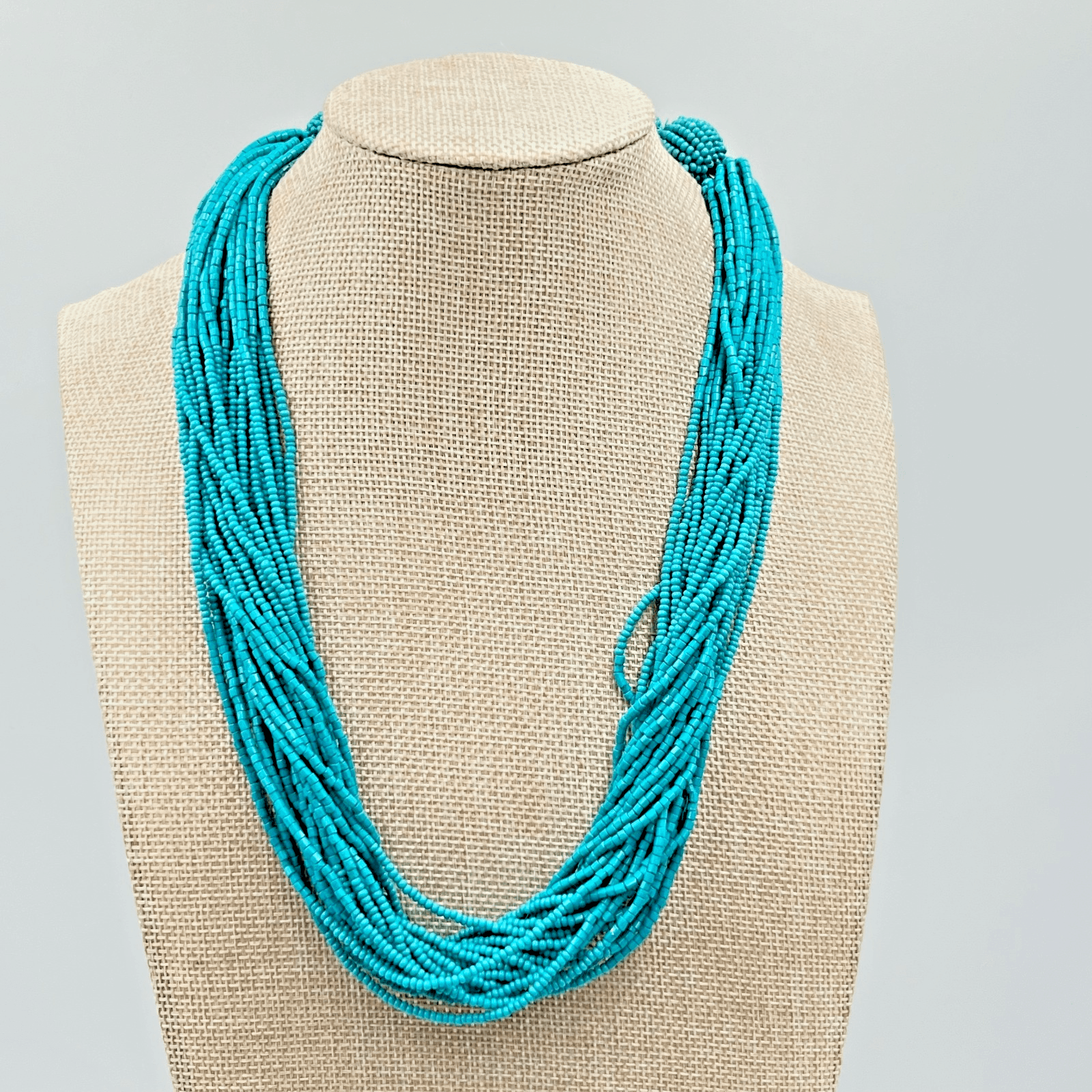 Vintage LOFT Multi-Strand Teal Seed Bead Statement Necklace Boho Chic Classic