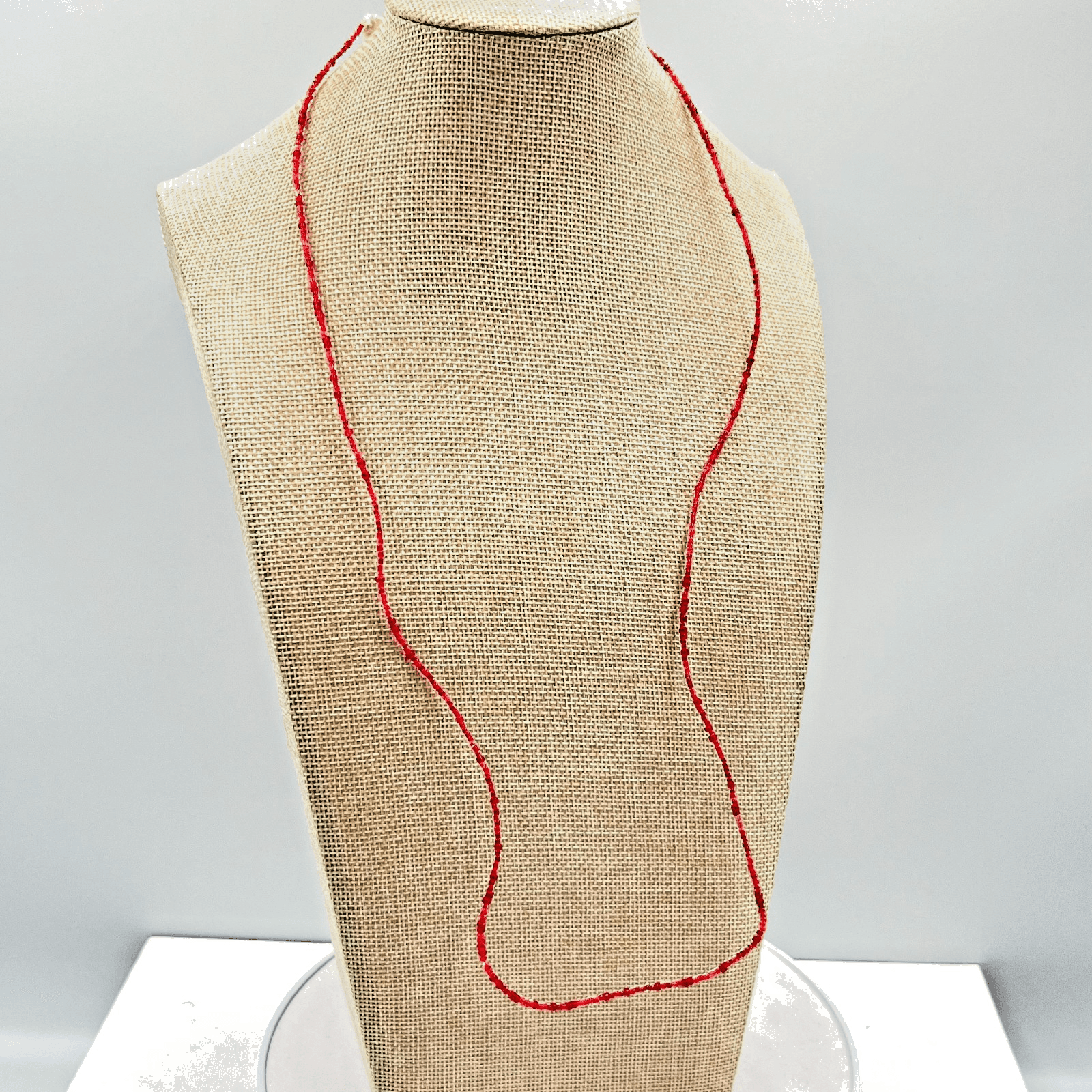 Vintage Red Seed Bead Necklace Cream Rose Bud Accents Dainty Boho Strand Fashion