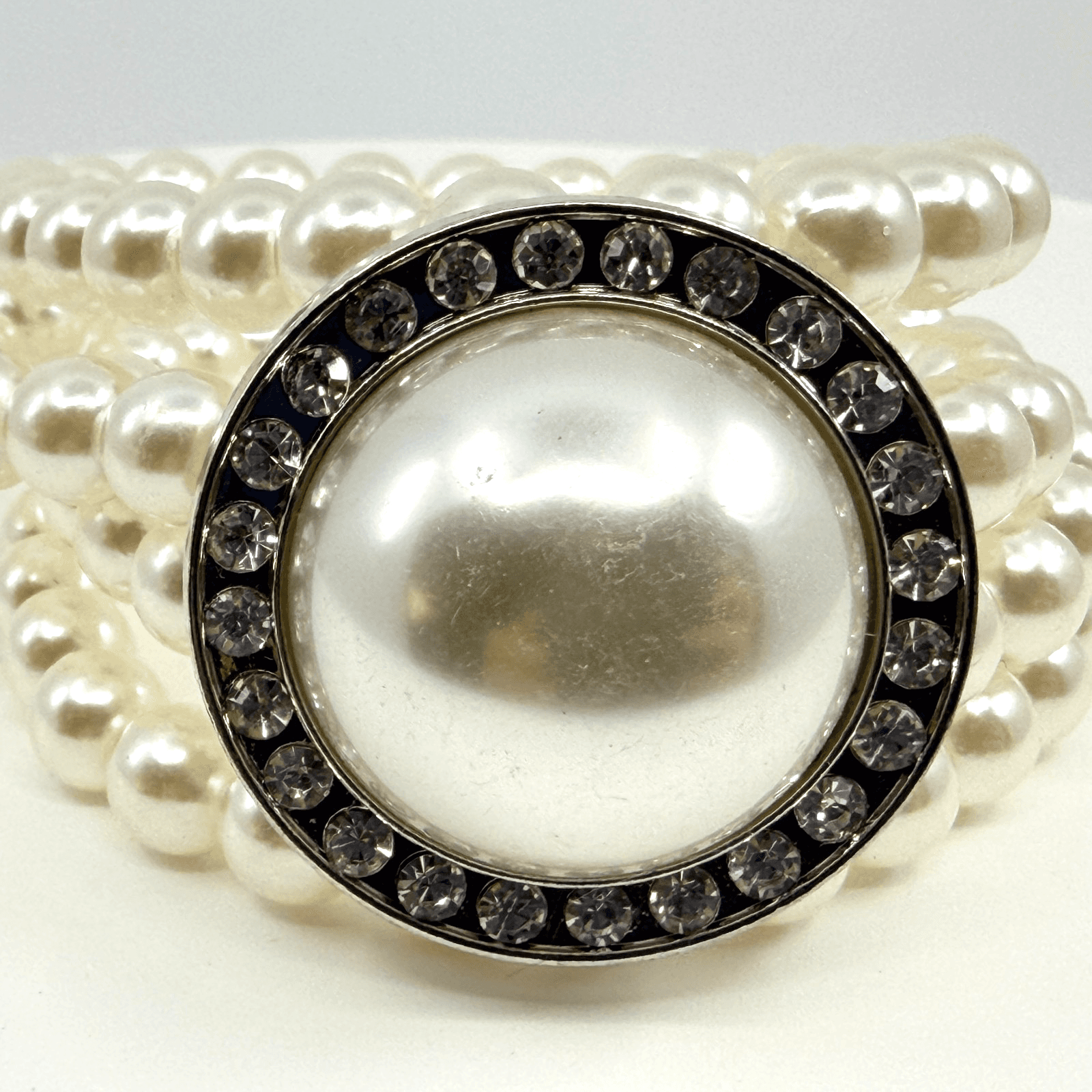 Bracelet Vintage Faux Pearl Multi Strand Stretch Rhinestone Statement Chunky 90s
