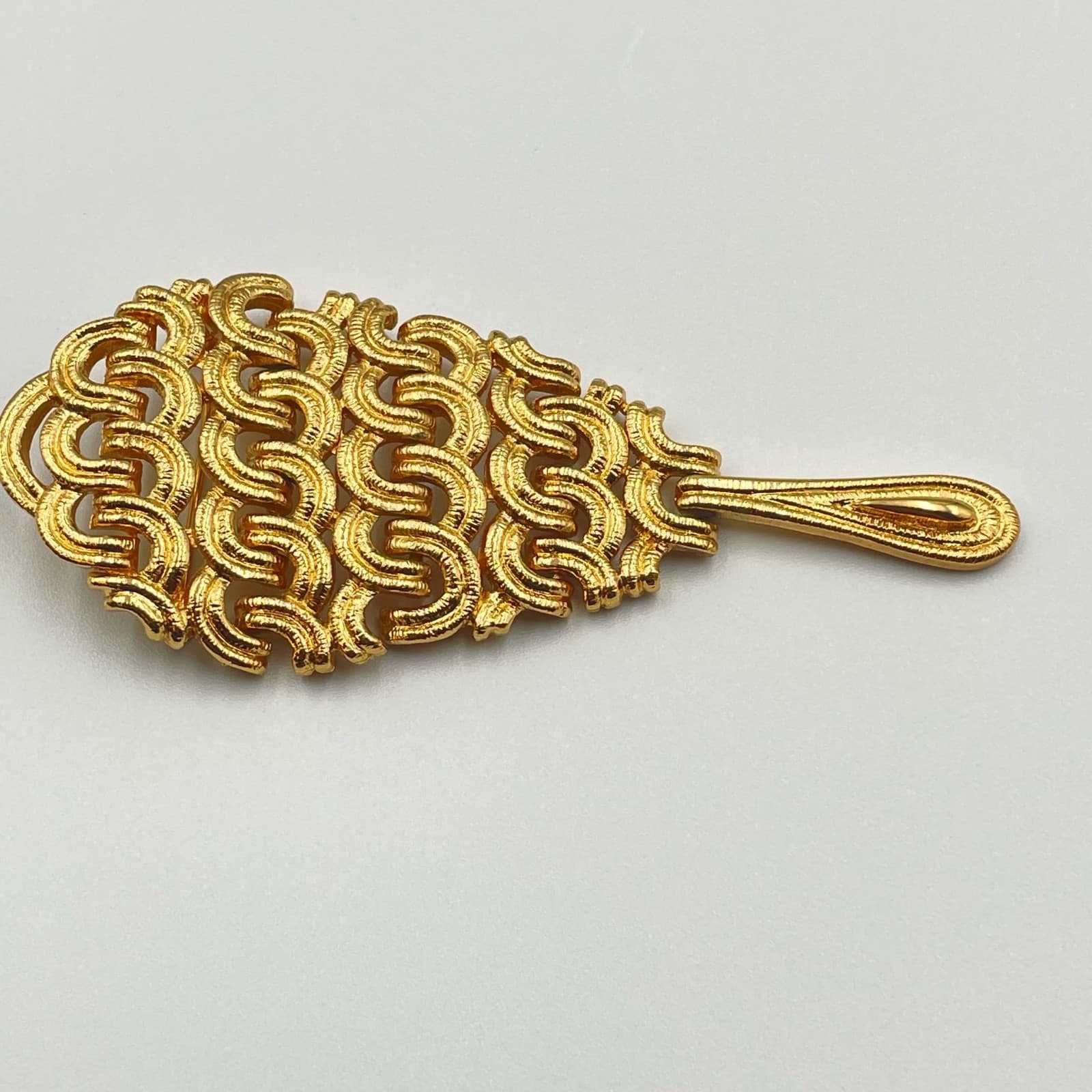 Vintage Long Gold Tone Abstract Brooch Pin Feather Design Open Work