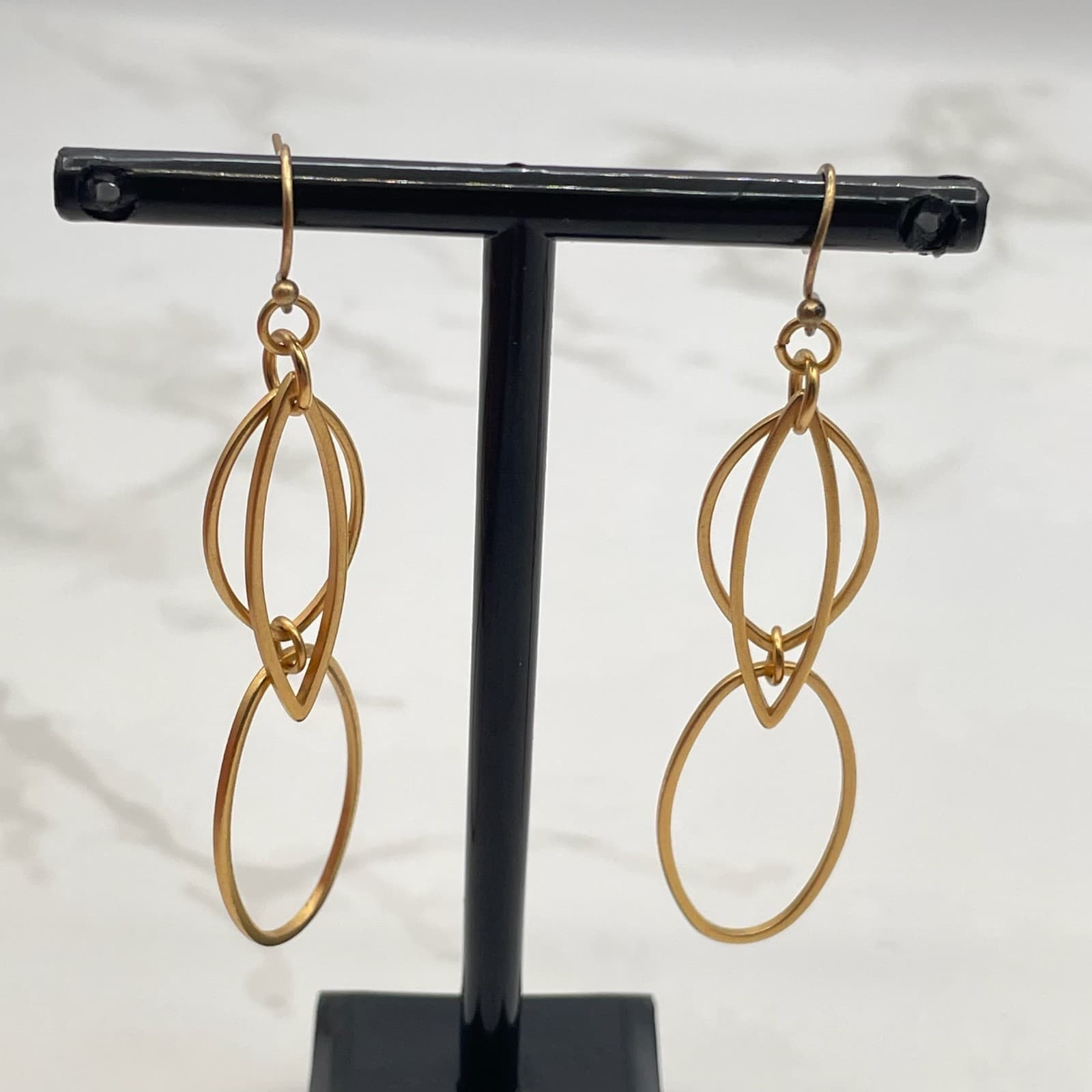 Vintage Gold-Tone Geometric Marquise Link Dangle Drop Earrings Oval For Women