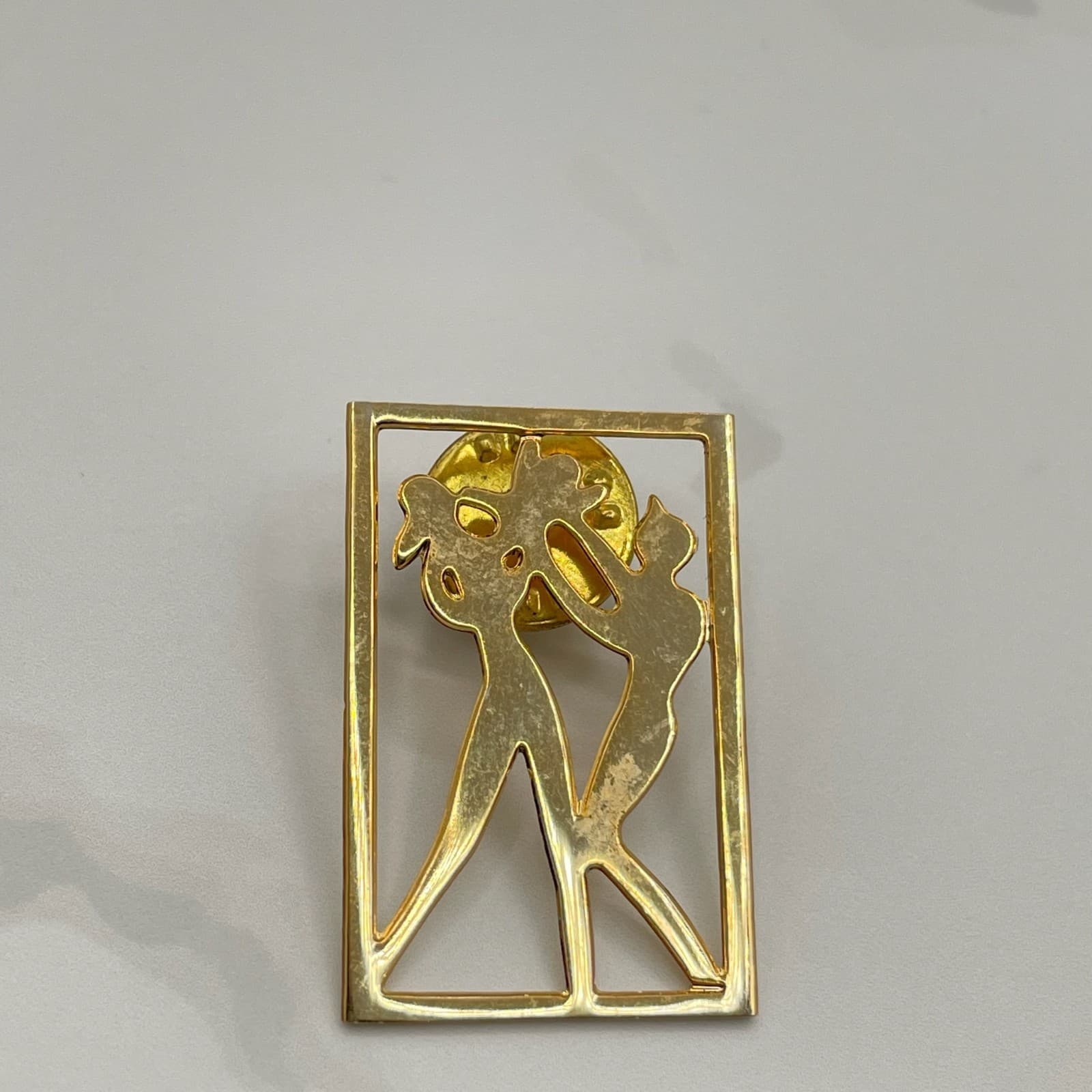 Vintage Gold Tone Figural Dancer Brooch Lapel Pin Modernist Geometric Art Deco