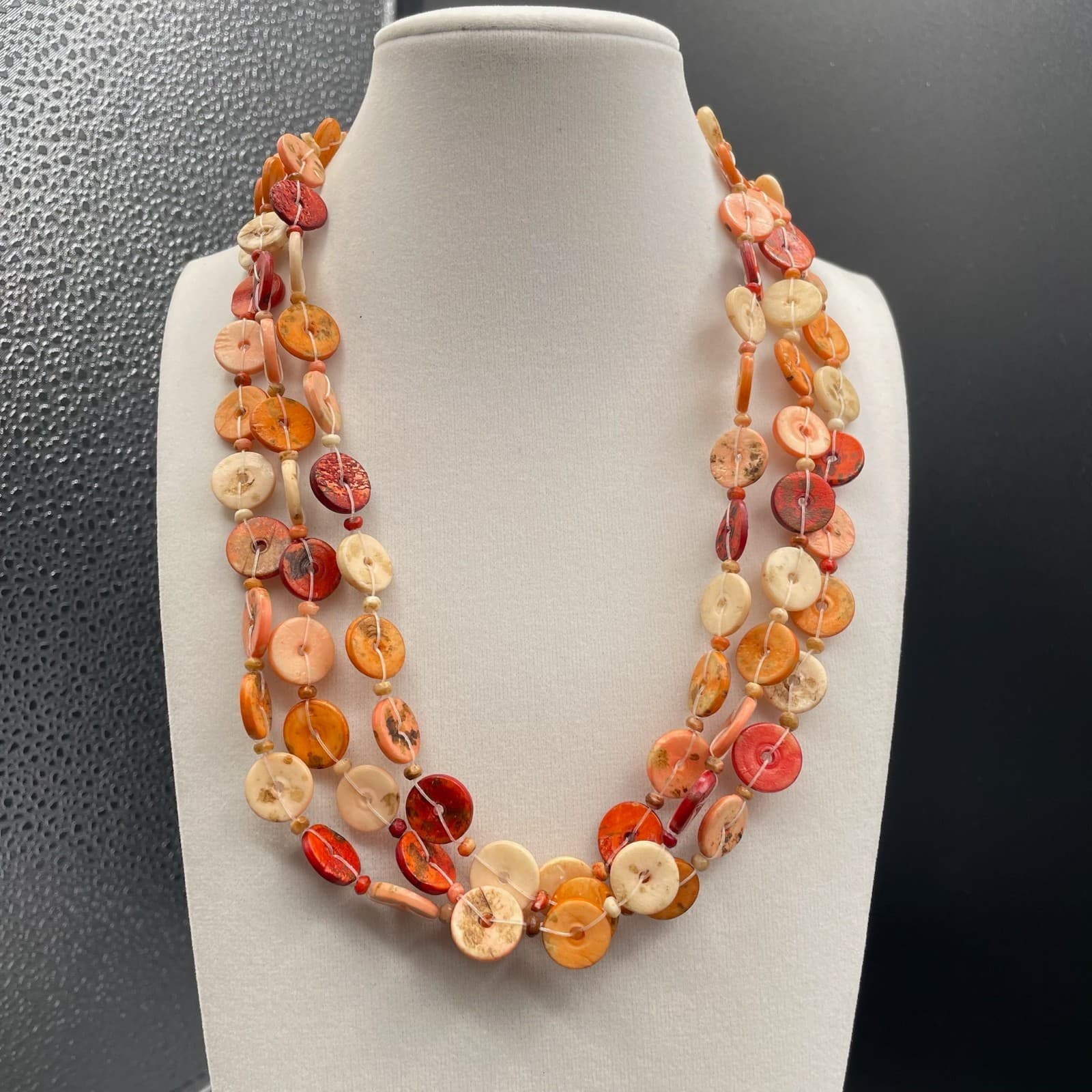 Vintage Multicolor Shell Nugget Nude Dyed Wood Lobster Beaded Necklace - 19"