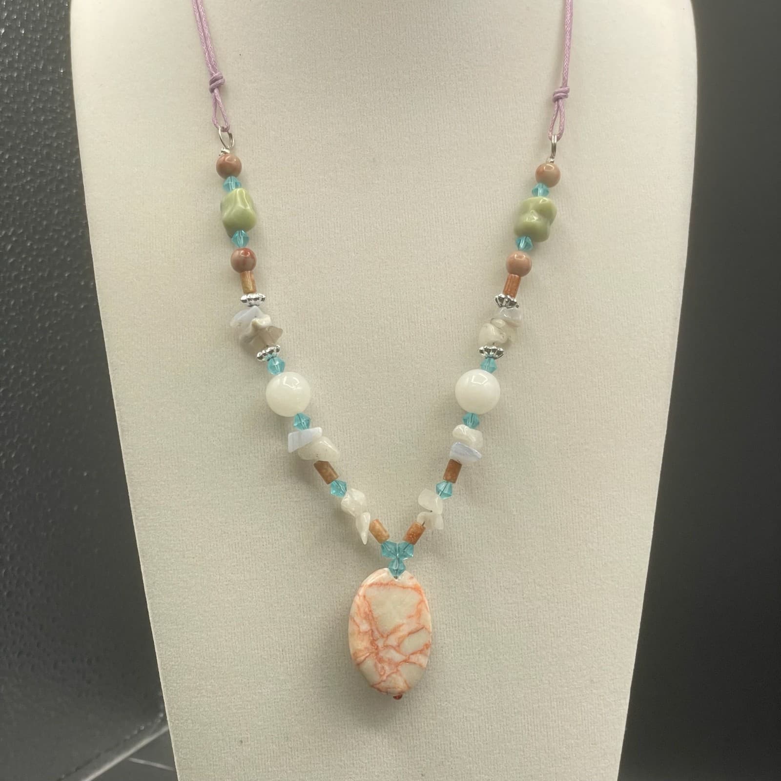 Vintage Multicolor Jasper Quartz Agate Gemstones Lobster Beaded Necklace - 11"
