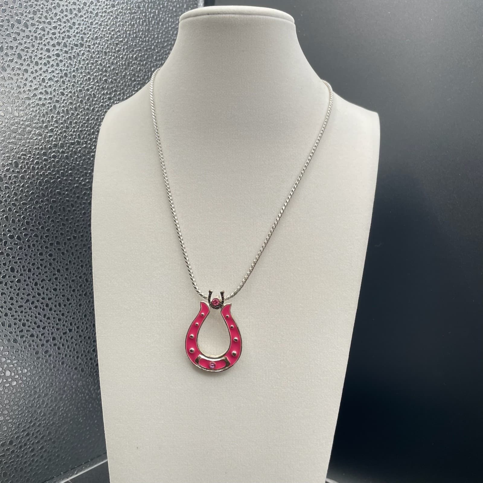 Vintage French Cut Pink Silver Lacquer Aluminium Horseshoe Lobster Charm Pendant