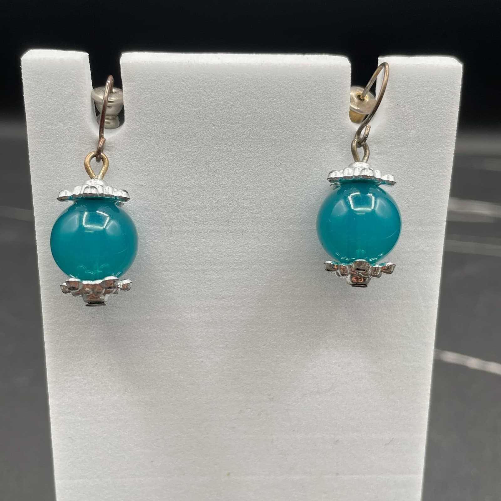 Vintage Blue Spherical Bead Silver-Tone Fashion Retro Hook Dangle Drop Earrings