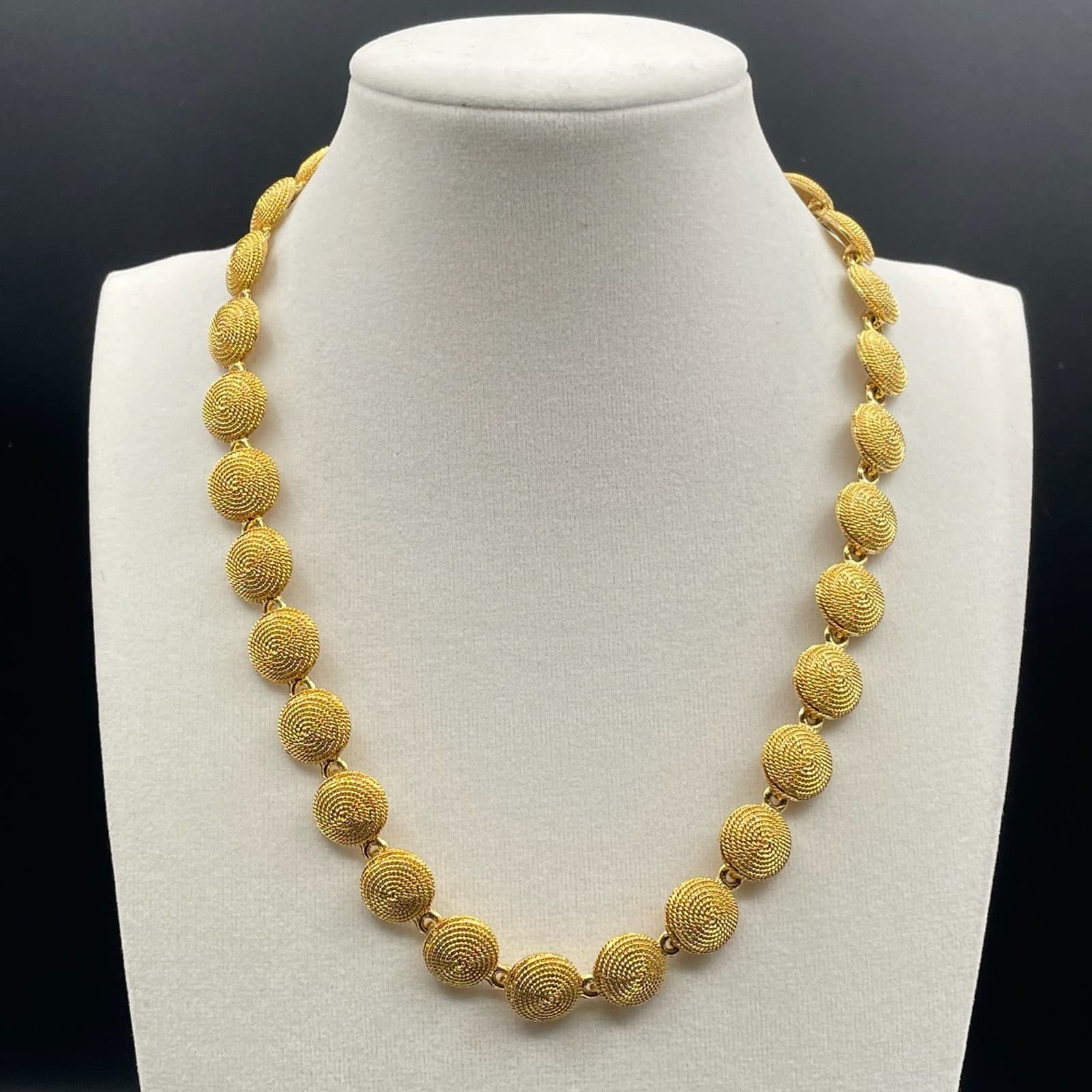 Vintage Gold Tone Classic Fashion Filigree Disc Matar Mala Push Lock Necklace