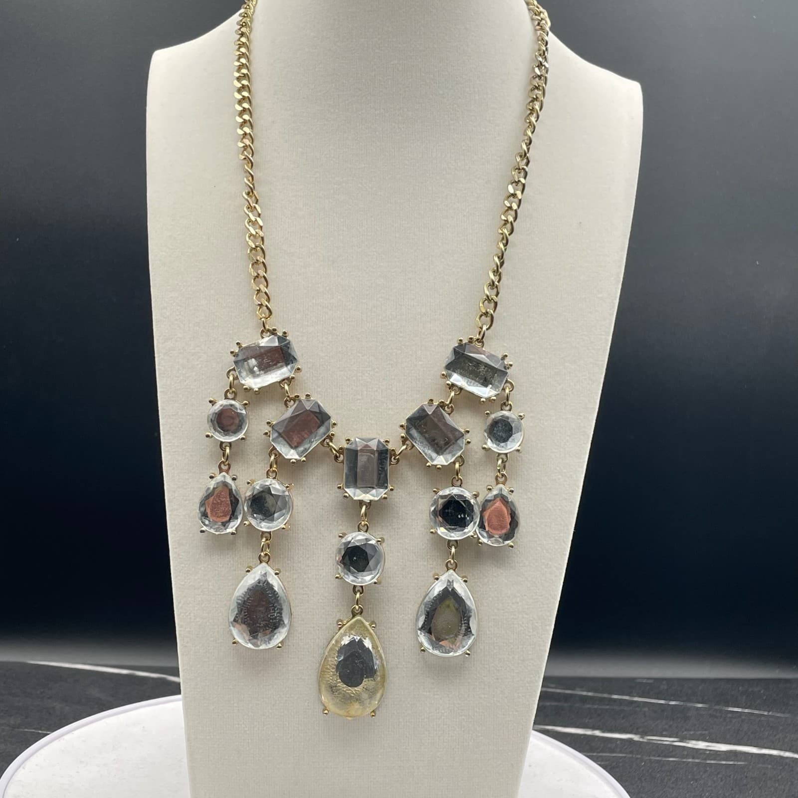 Vintage Gold-Toned Adjustable Multi Faceted Crystal Dangle 17" Statement