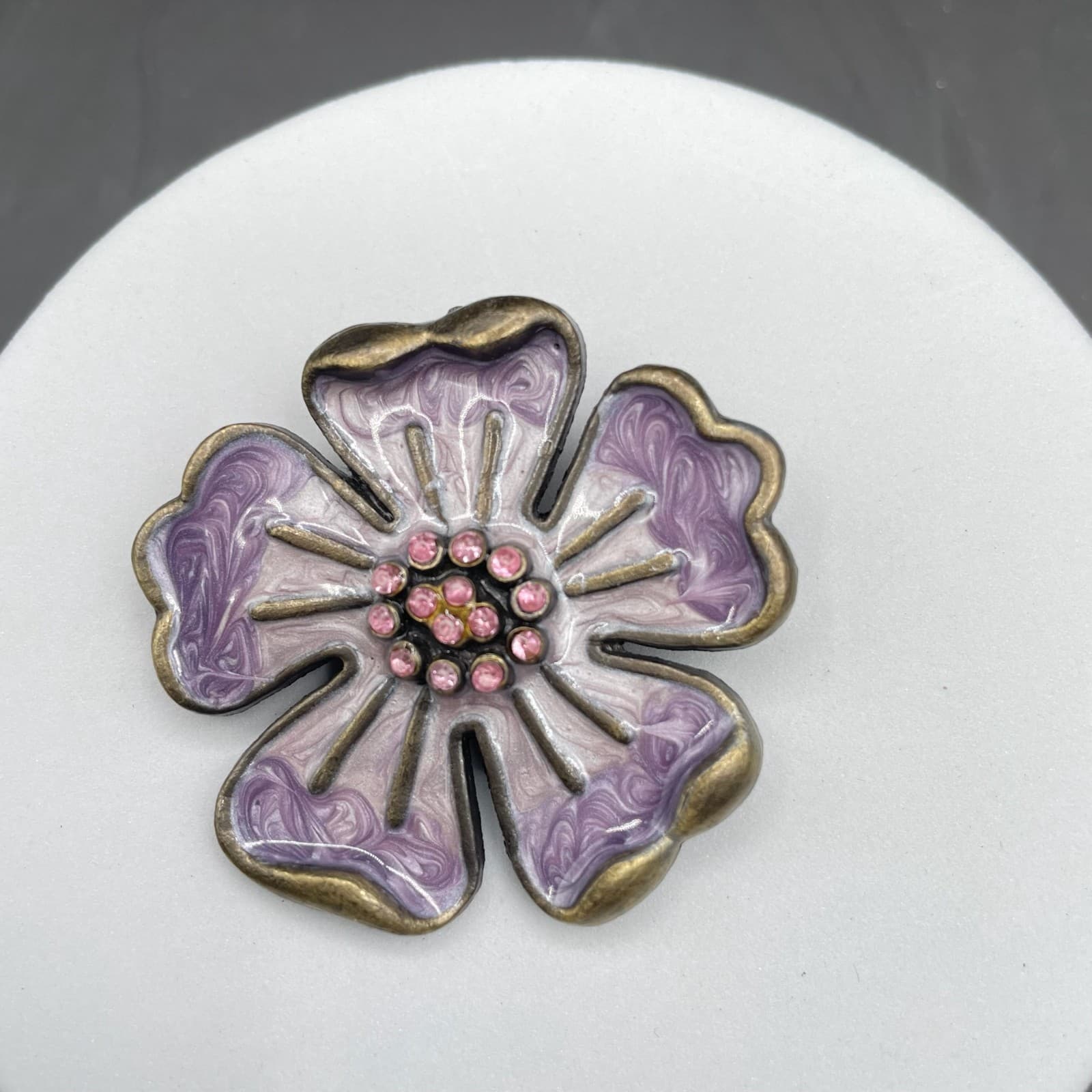 Vintage Rhinestone Purple Enamel Flower Classic Fshion Lapel Brooch Pin