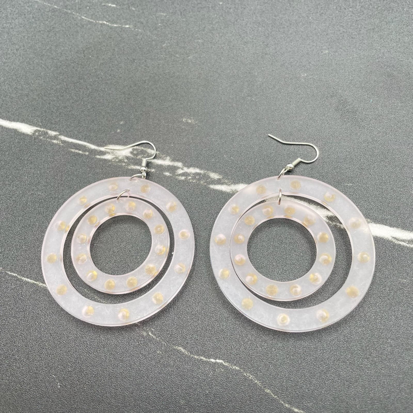 Vintage Clear Acrylic Concentric Circles Embellished Statement Hoop Earrings