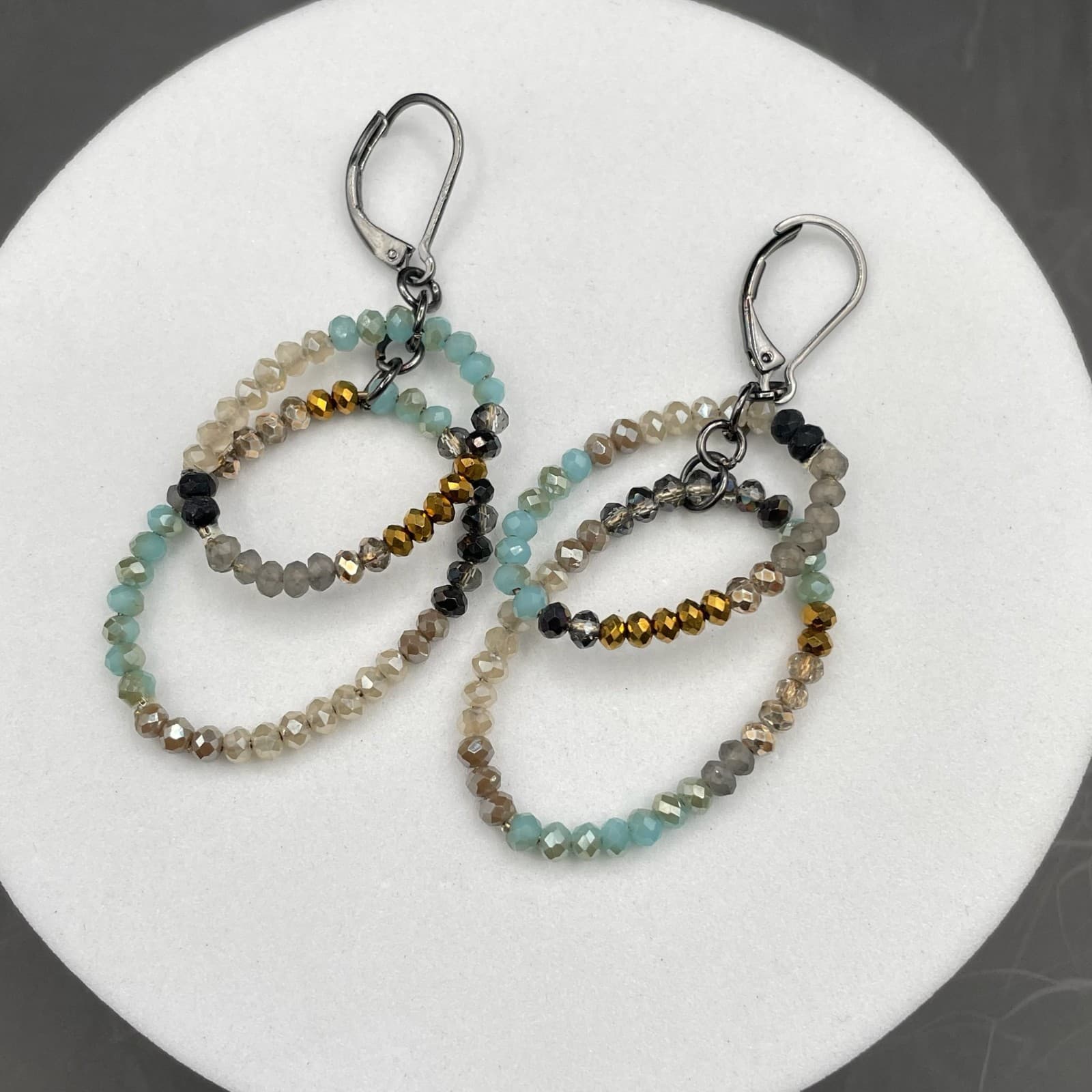 Boho Beaded Multi-Loop Dangle Earrings with Mixed Crystal Facets Y2K Style