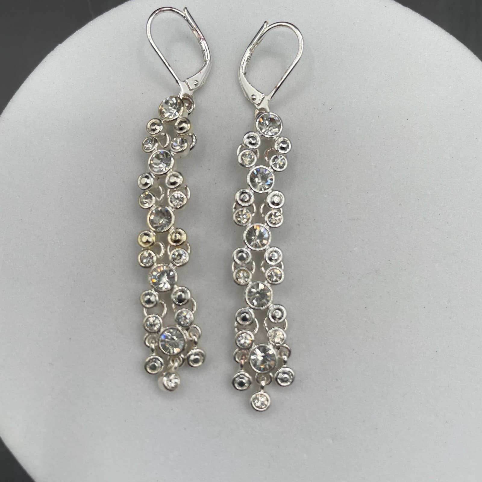 Silver Tone Textured Link Dangle Earrings Classic Chic Style