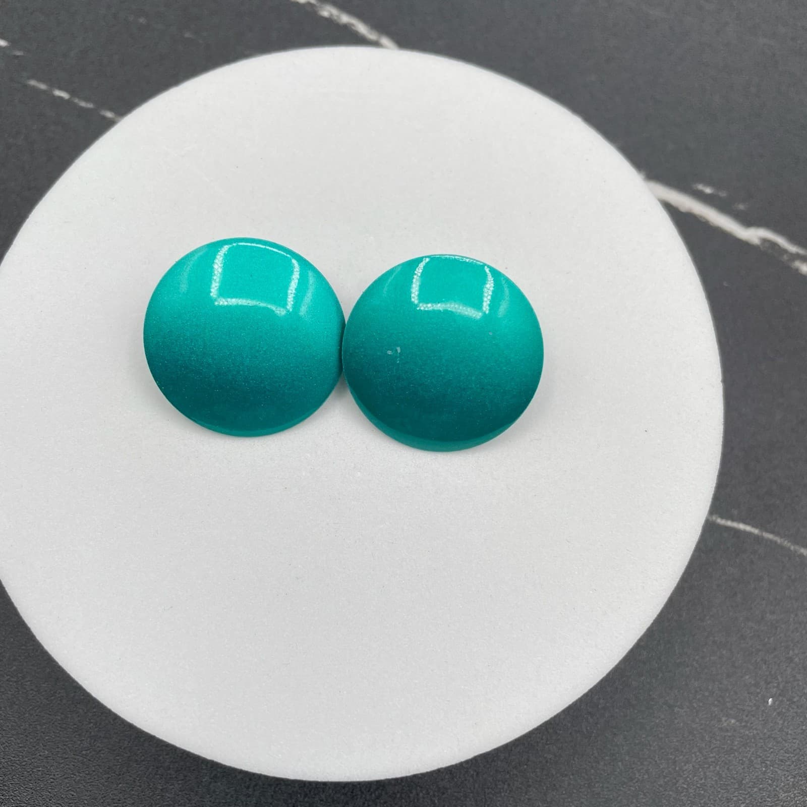 Vintage Post Back Classic Fashion Teal Enamel Button Dome Stud Earrings For