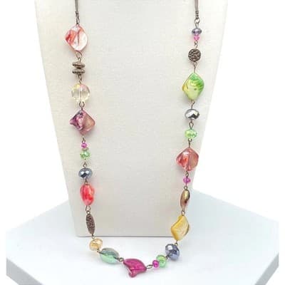 Vintage Bohemian Charm Single Chain Necklace Lobster Clasp Shell Crystal Bead