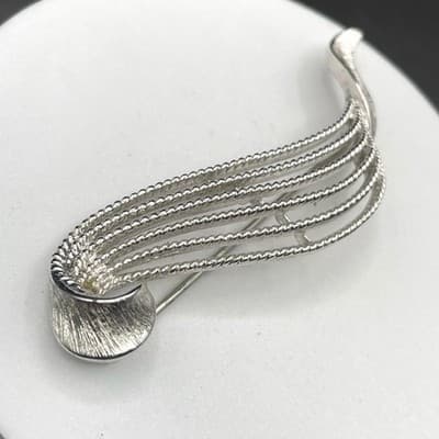 Swirl Brooch Silver Tone Ribbon Textured Layered Vintage Geometric