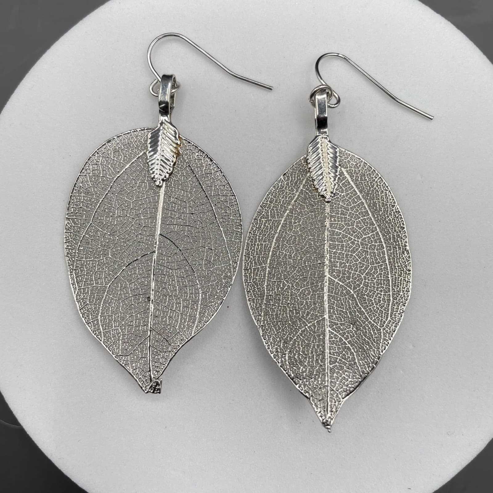 Silver-Tone Leaf Filigree Dangle Earrings Nature Boho Chic