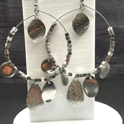 Silver Tone Mixed Charm Hoop Earrings Boho Metal Dangle Style