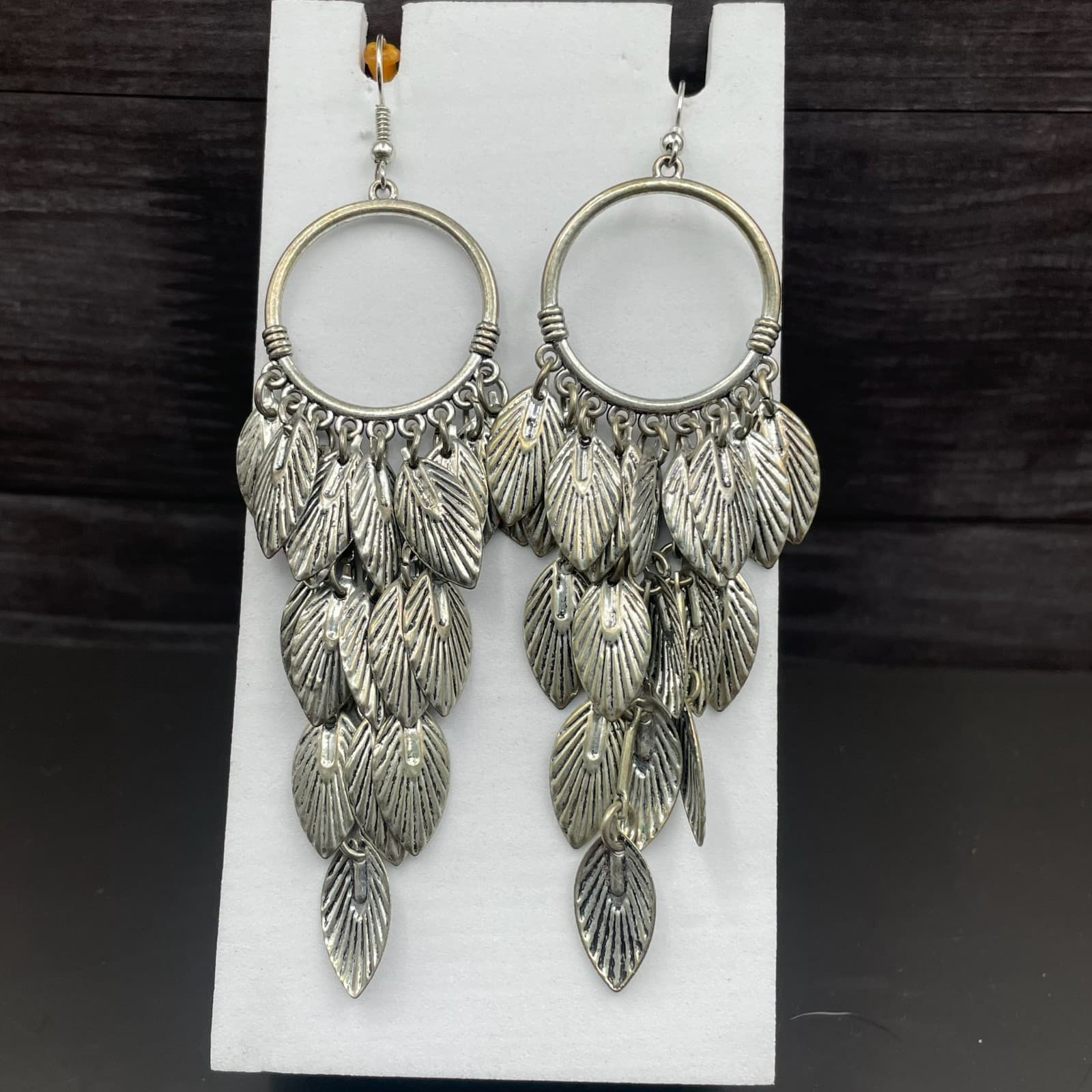 Boho Silver Leaf Cascade Dangle Earrings