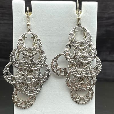 Vintage Filigree Cascade Dangle Earrings – Silver-Tone