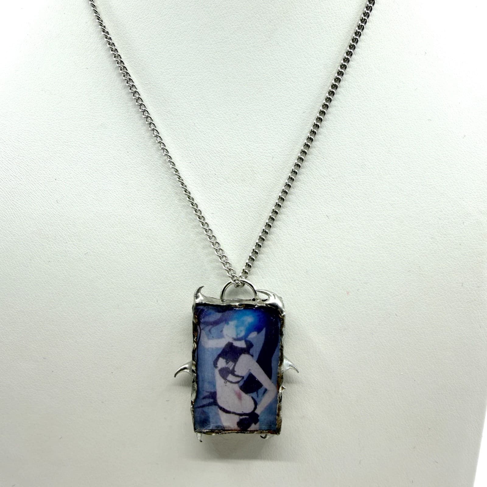 Necklace Vintage Silver Tone Graphic Photo Pendant Spike Thorn Retro Grunge 90s