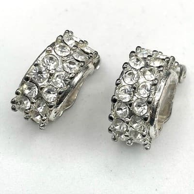 Vintage Rhinestone Clip-On Earrings Silver Tone Classic Sparkle