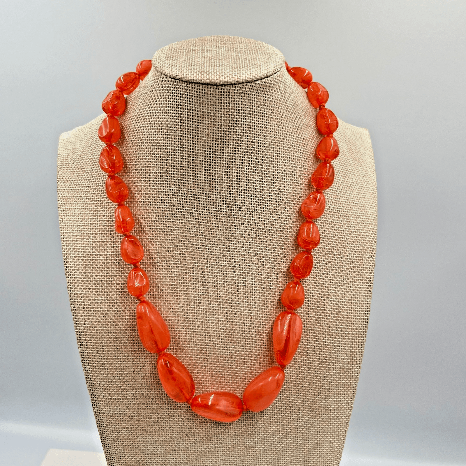 Vintage Retro Orange Marbled Resin Chunky Bead Necklace Boho Statement Classic