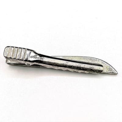 Vintage Anson Silver Tone Tie Clip Bar Ridged Texture Formal Men's Accessory