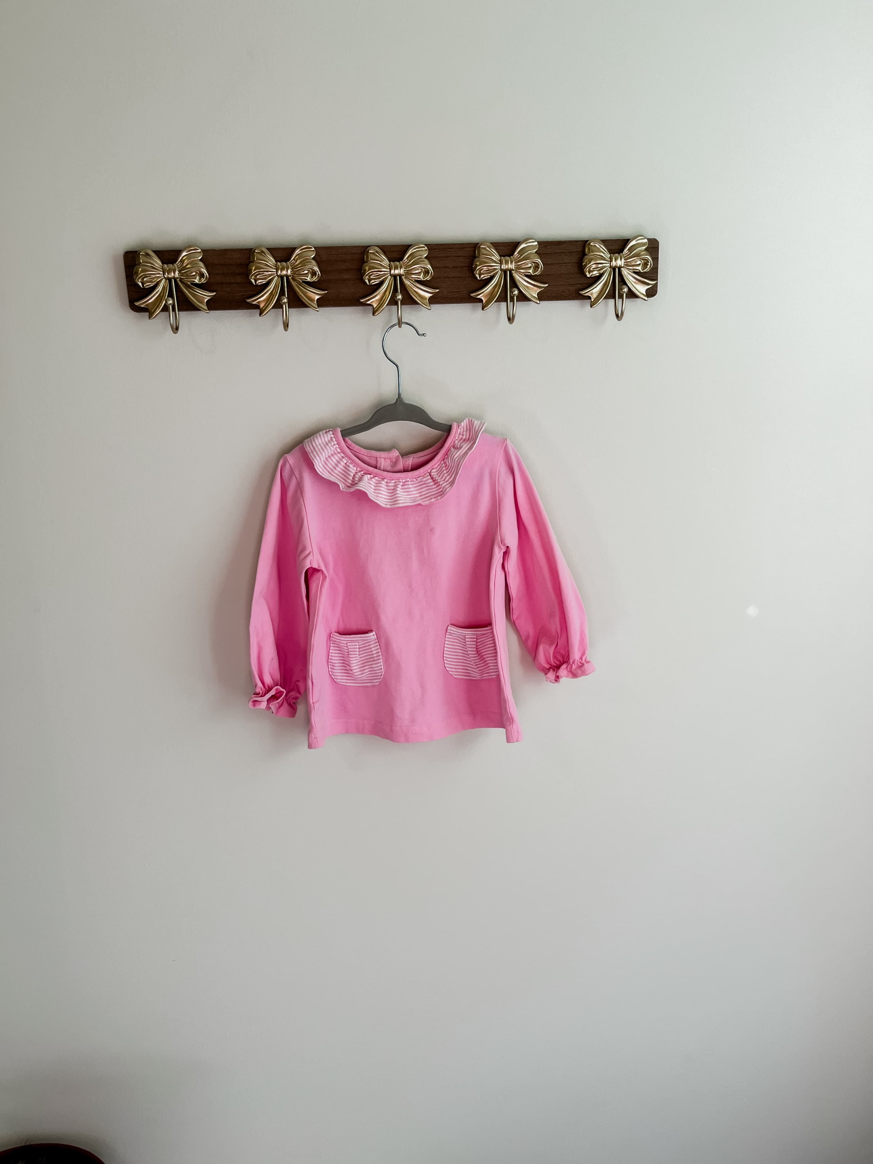 Stitchy Fish 24 months Pink Long Sleeve Girls' Top with Ruffle Collary