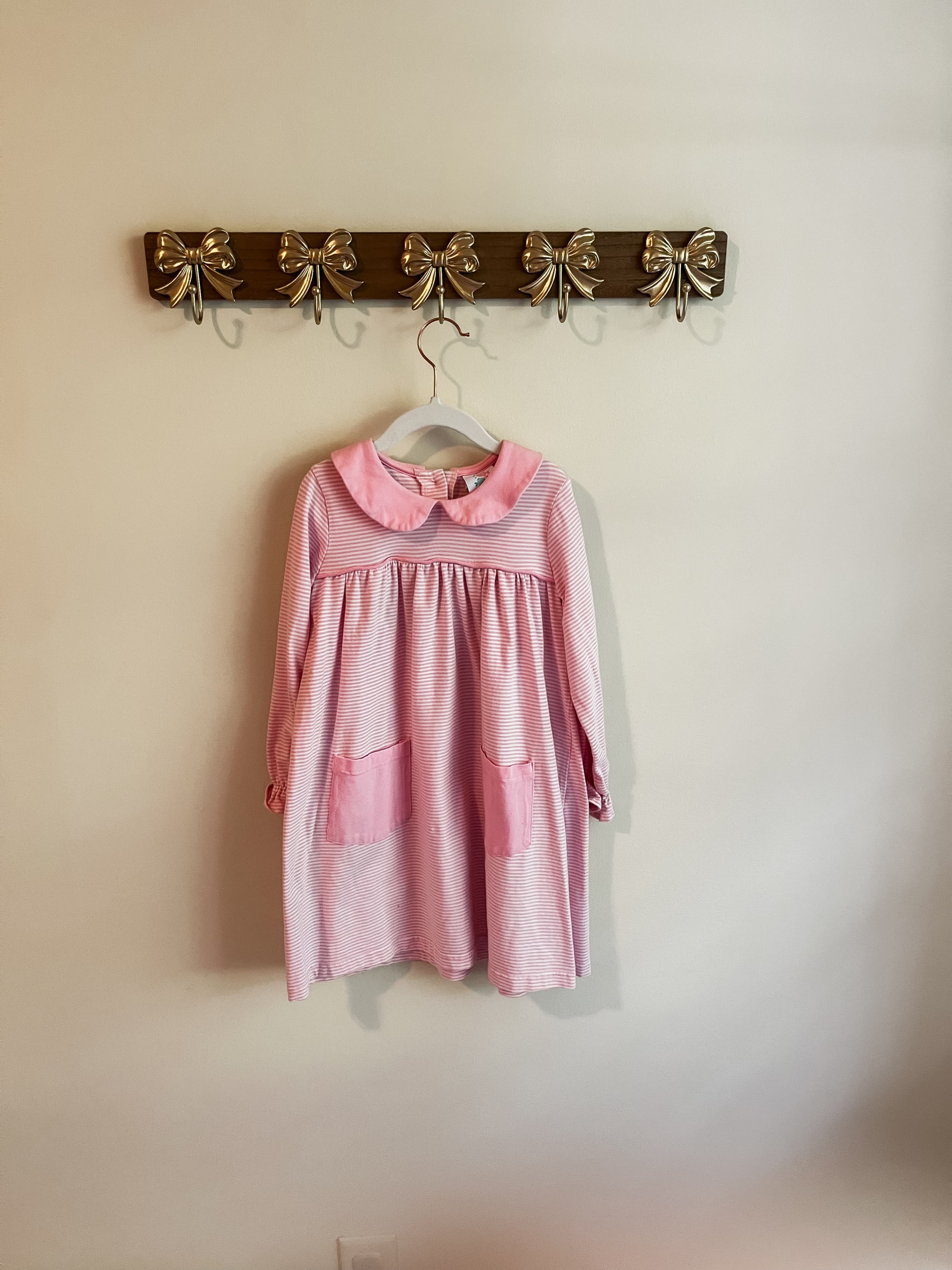 Stitchy fish size 5 Pink Striped Long Sleeve Girls' Dress with Pockets