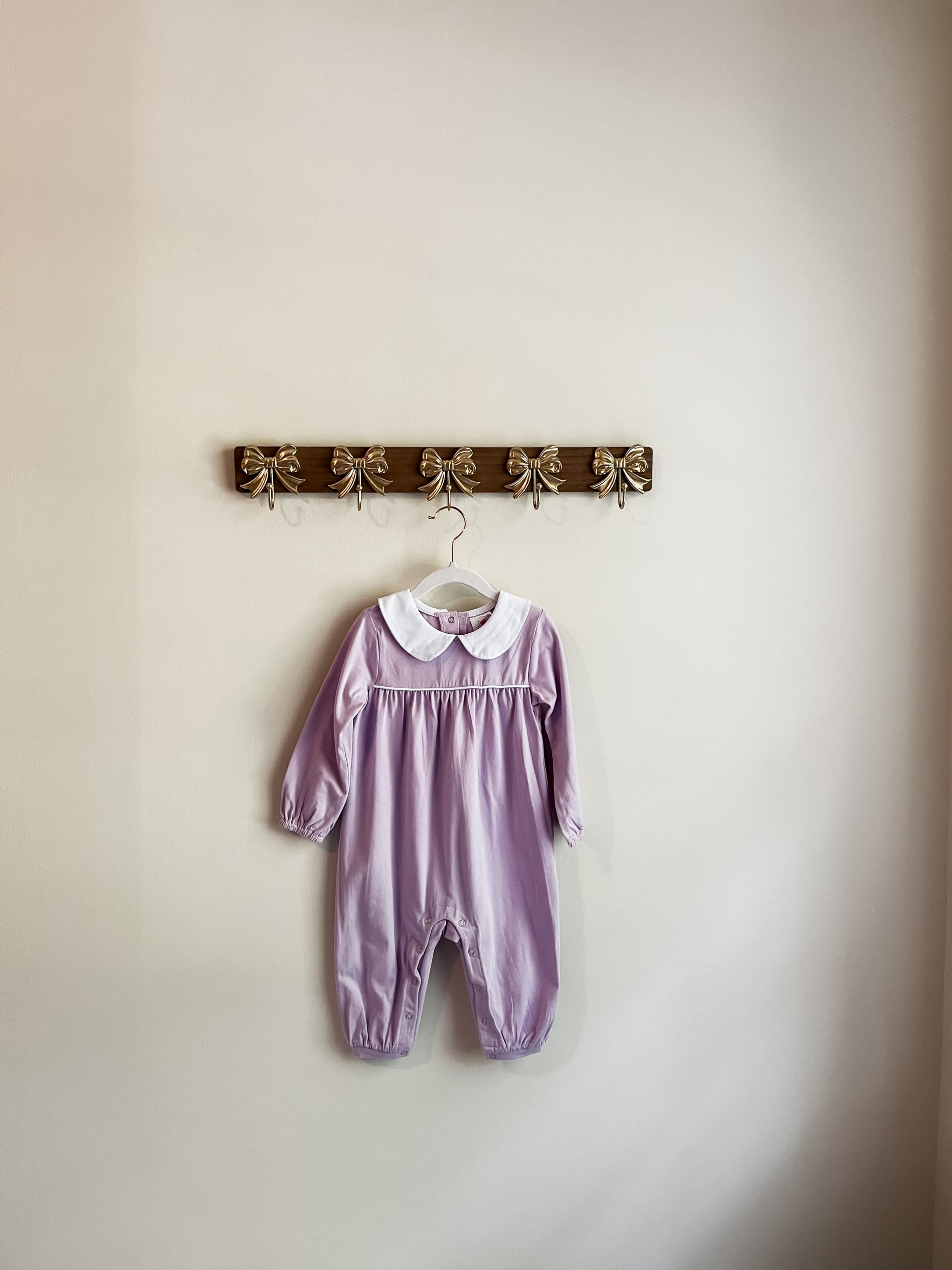 Stitchy Fish girls size 24 months Purple Romper with White Collar